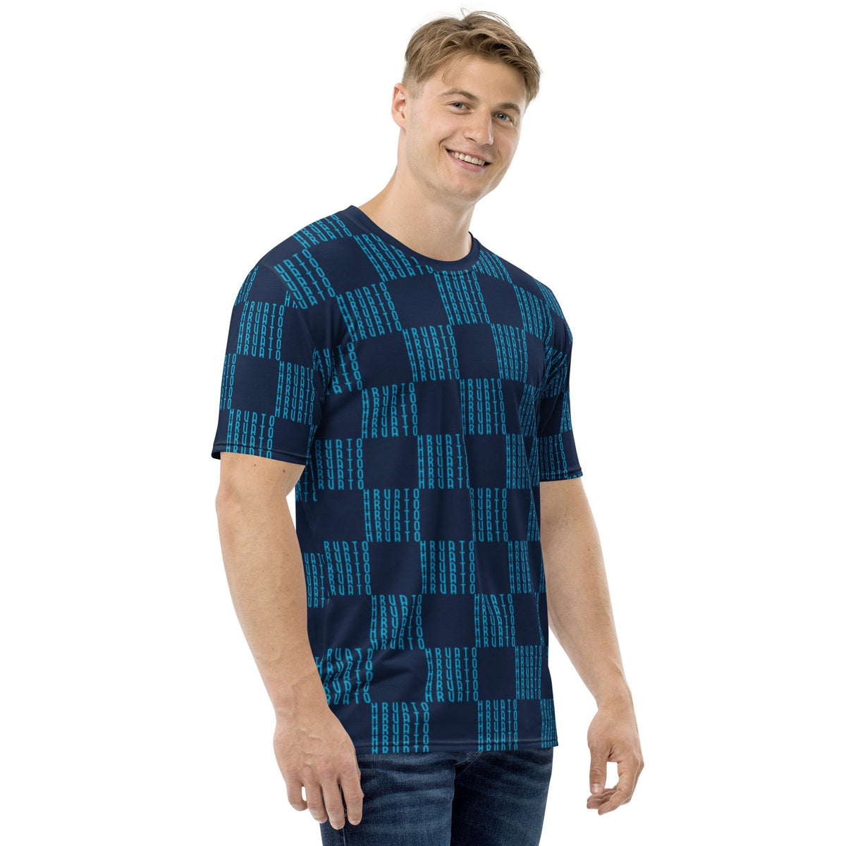 Šahovnica Croatian Checkerboard Men's T-Shirt – Blue, right view
