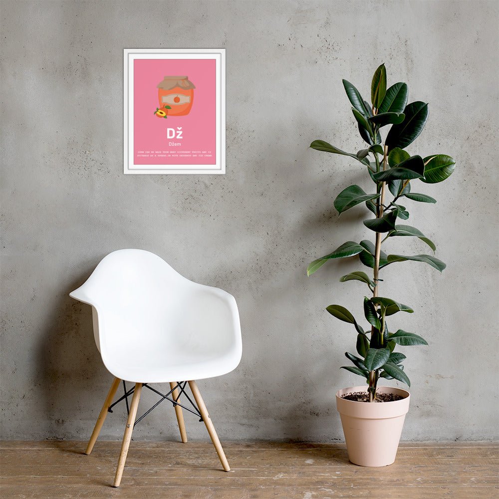 Džem Croatian alphabet print in a white frame, 16x20 in, on a wall