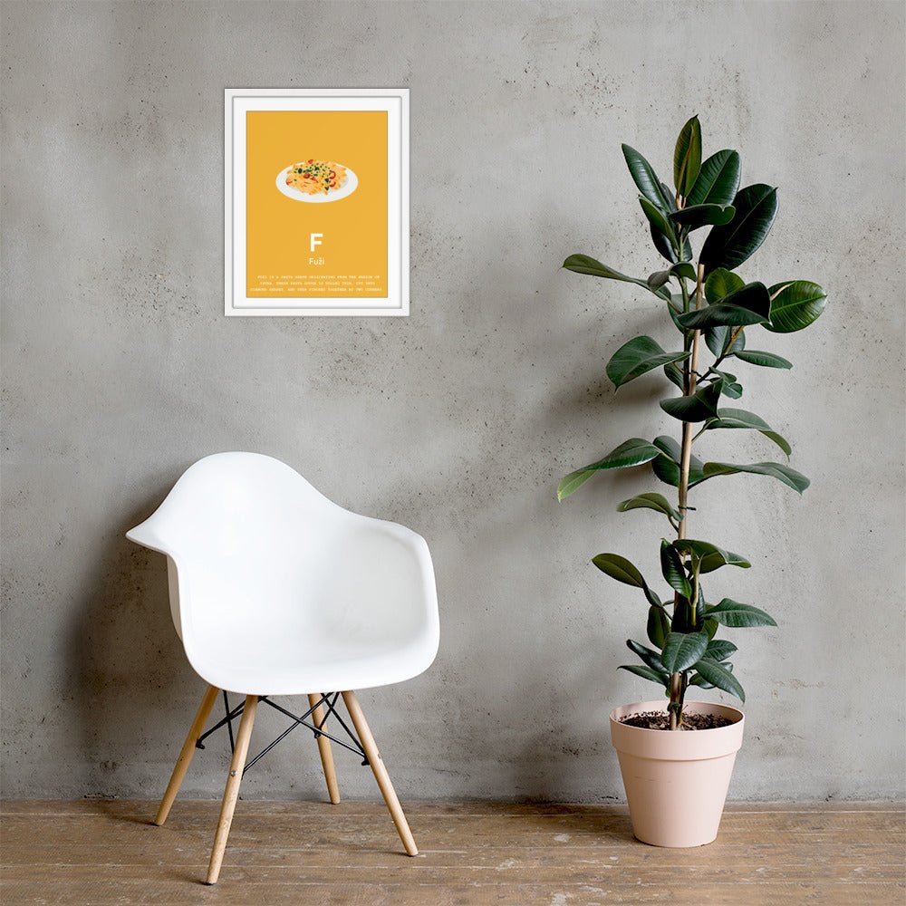 Fuži Croatian alphabet print in a white frame, 16x20 in, on a wall