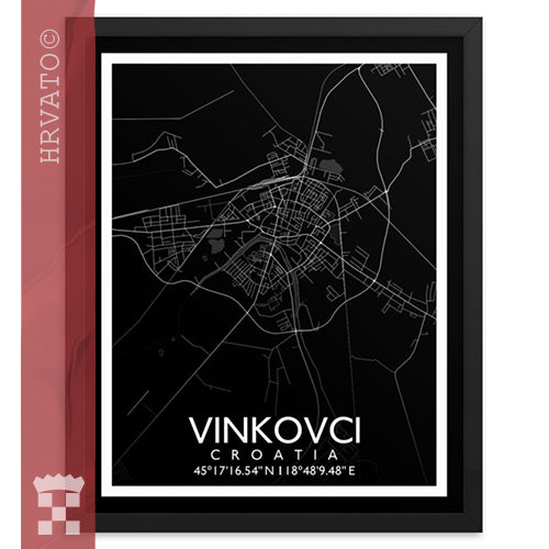 Vinkovci - White City Map Framed Wall Art