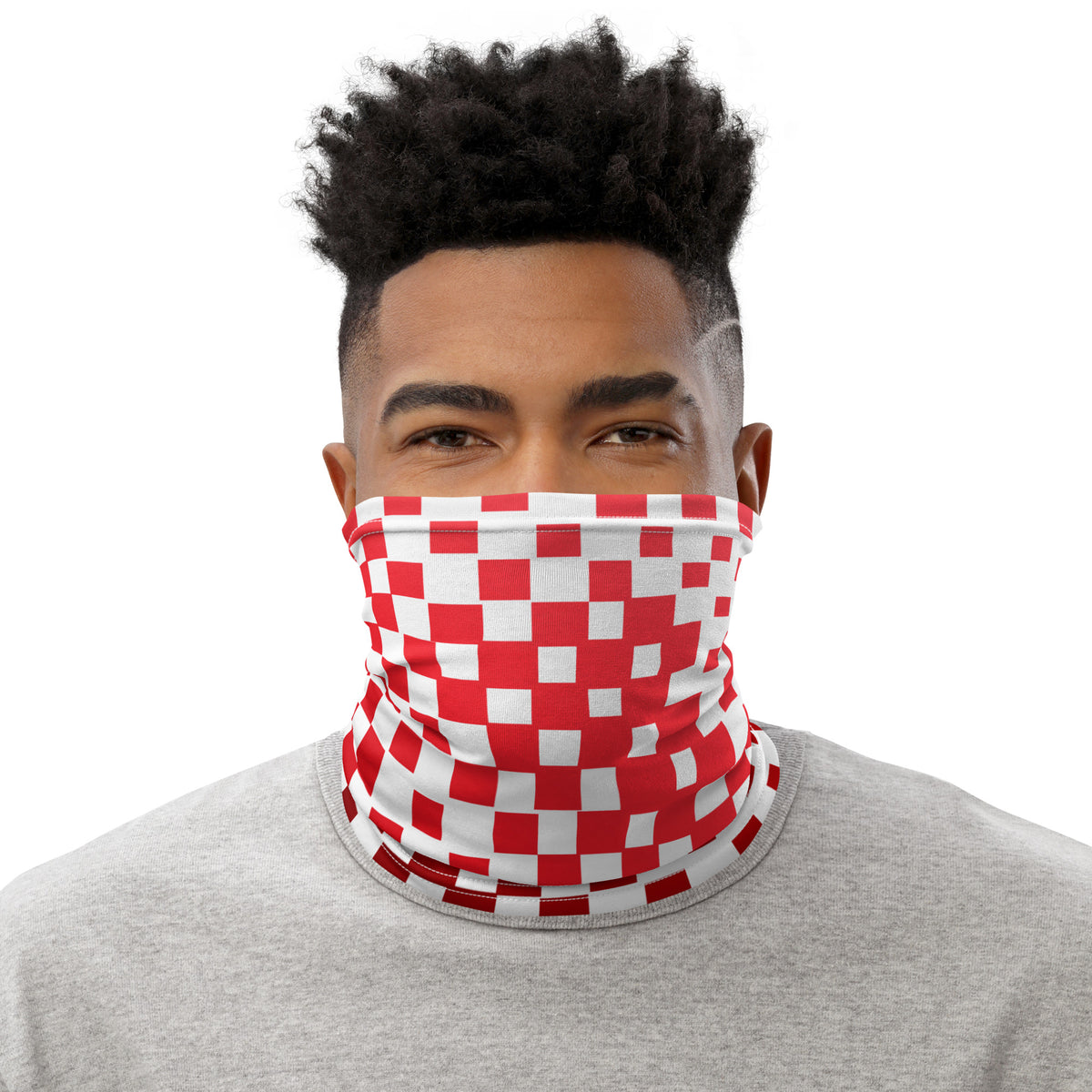 Croatian Checkerboard Neck Gaiter, front view