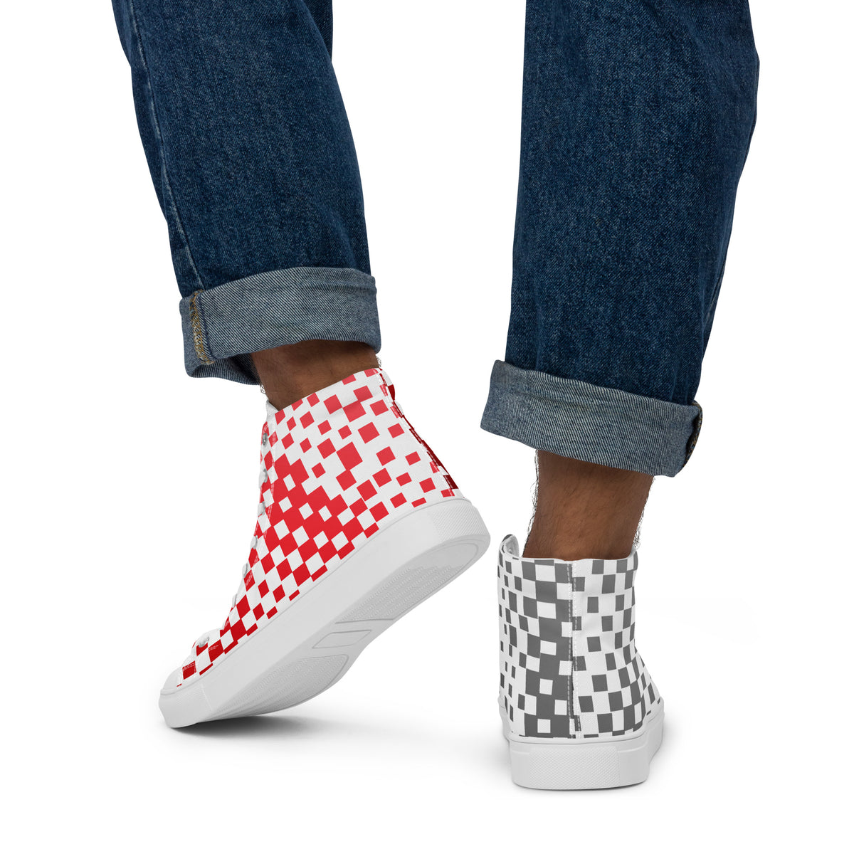 Croatian Checkerboard High-Top Sneakers in white, back view