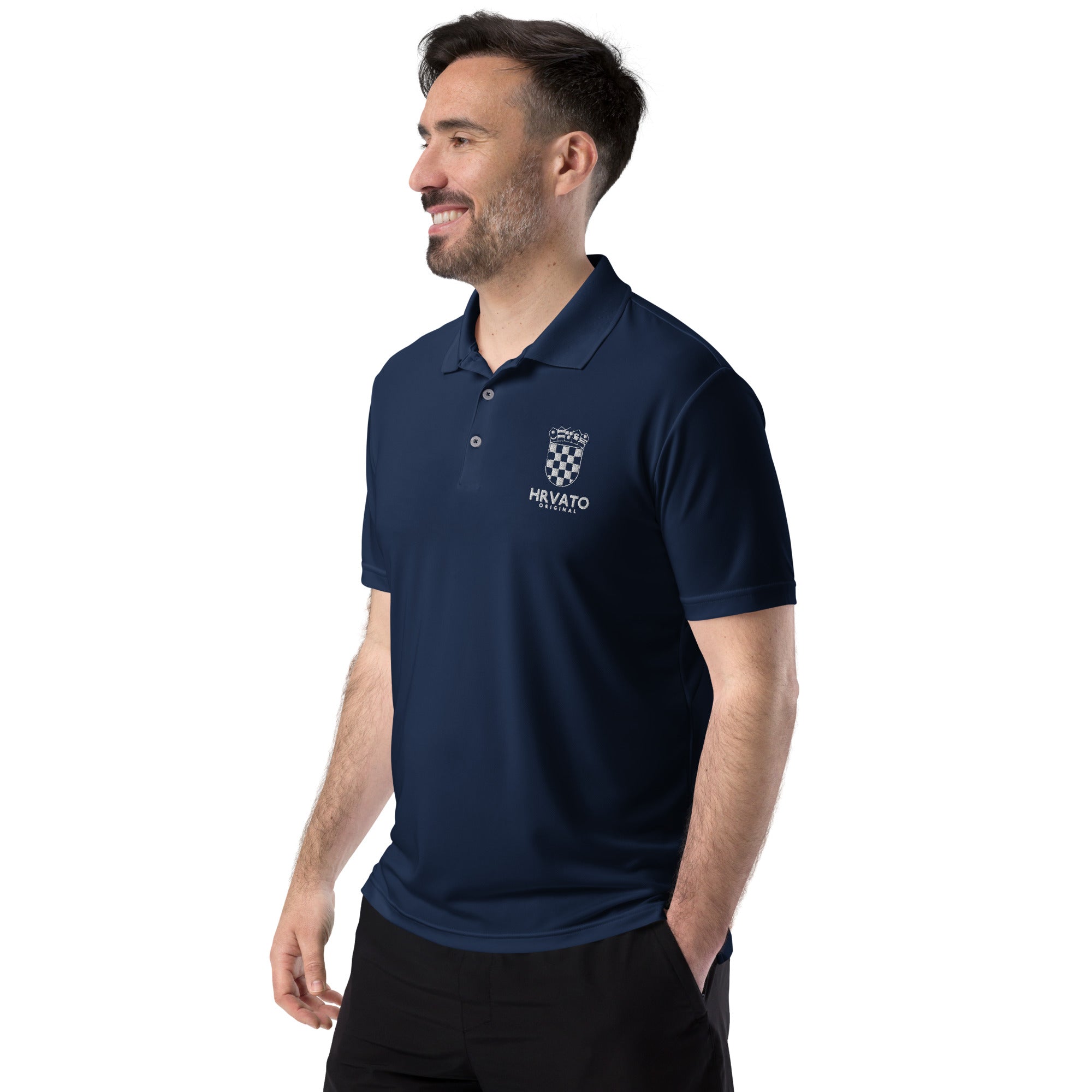 Adidas x Hrvato Polo Shirt with Croatian Coat of Arms Embroidery.