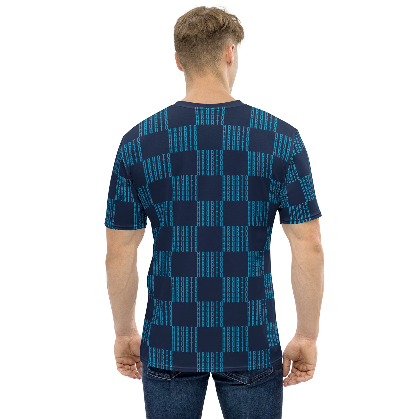 Šahovnica Men's Blue T-Shirt - Traditional Croatian Design