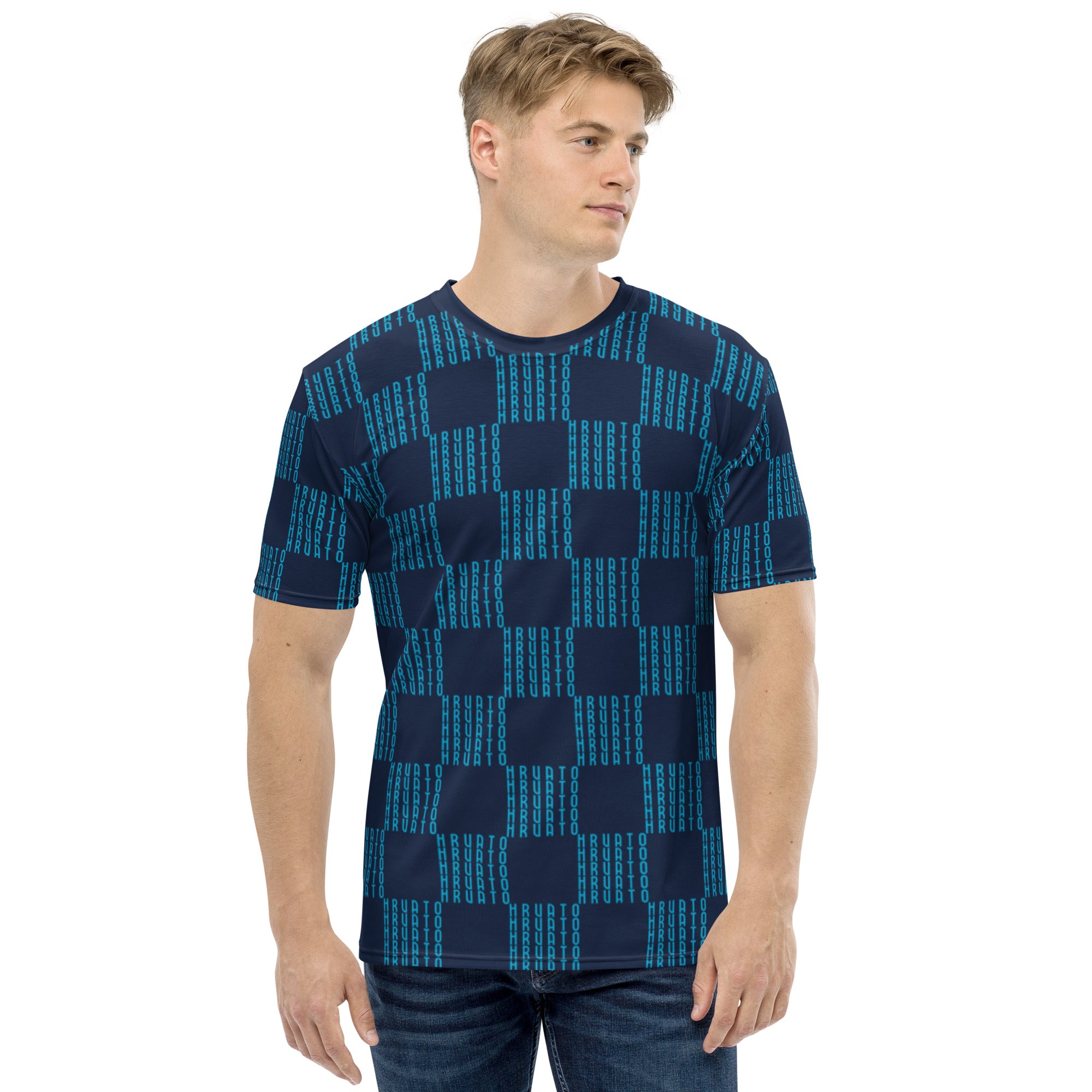 Šahovnica Men's Blue T-Shirt - Traditional Croatian Design