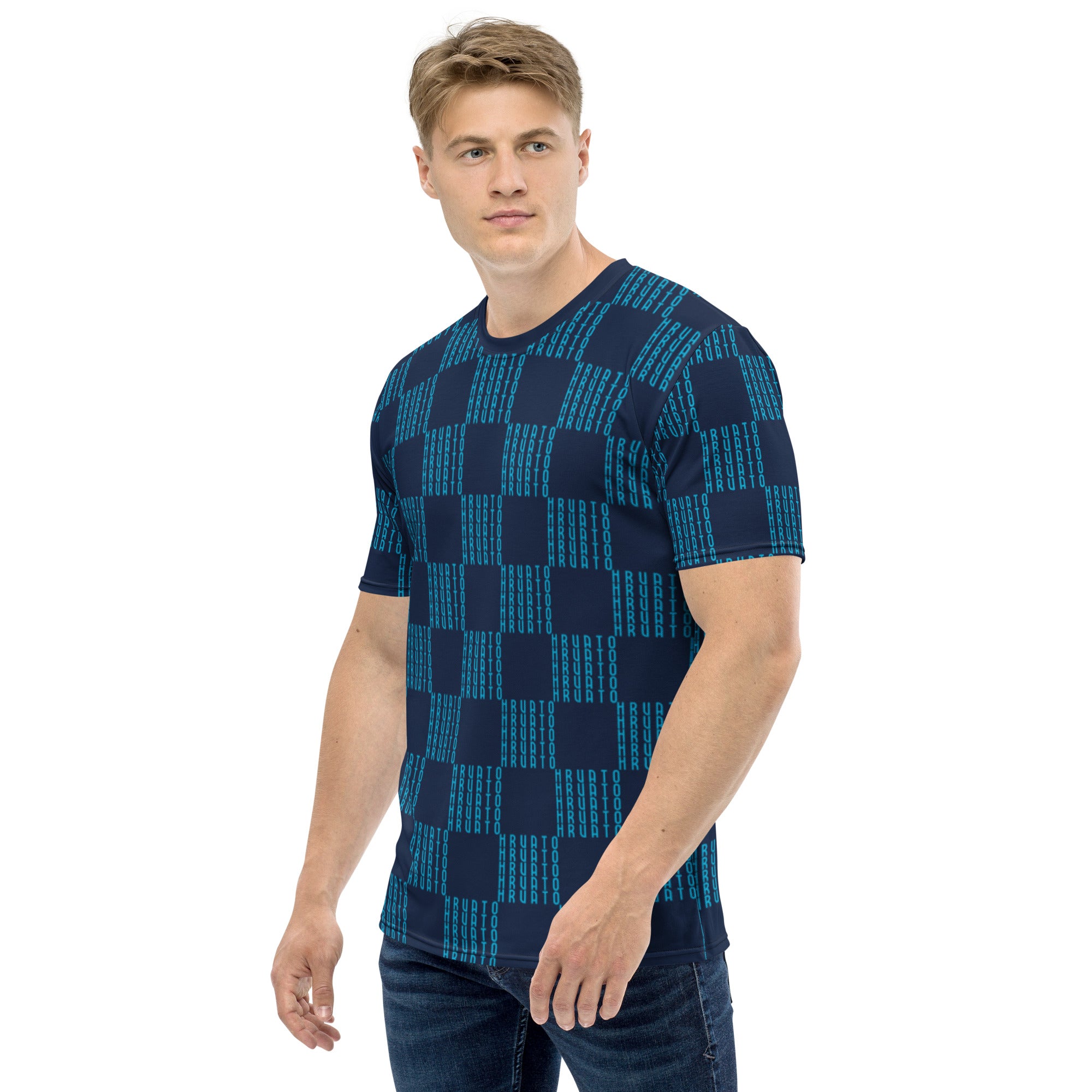 Šahovnica Men's Blue T-Shirt - Traditional Croatian Design