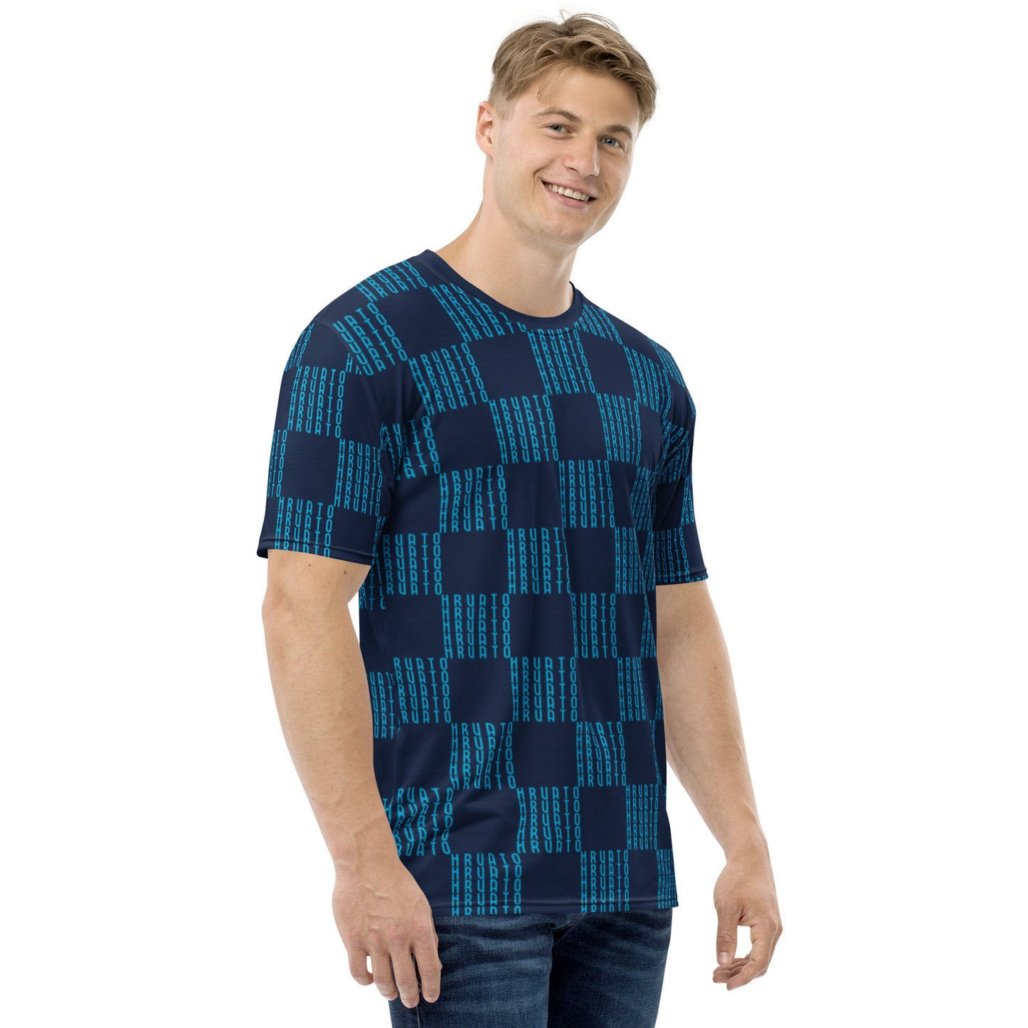 Šahovnica Men's Blue T-Shirt - Traditional Croatian Design