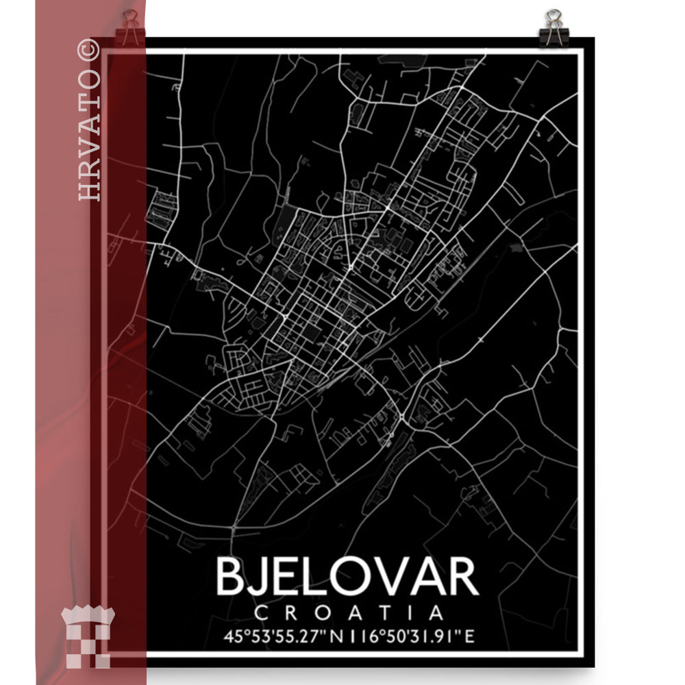 Bjelovar - Black City Map Matte Poster