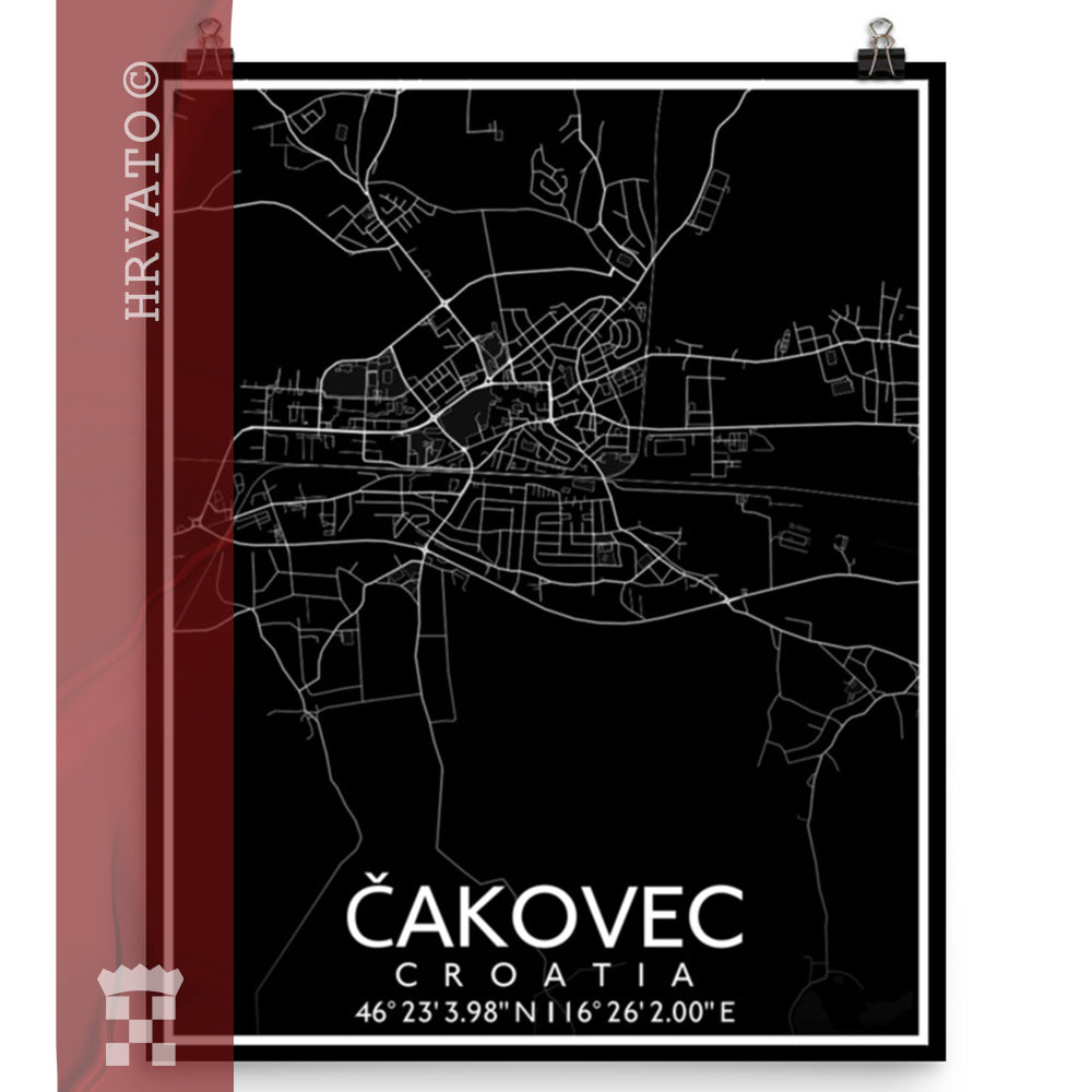 Čakovec - Black City Map Matte Poster