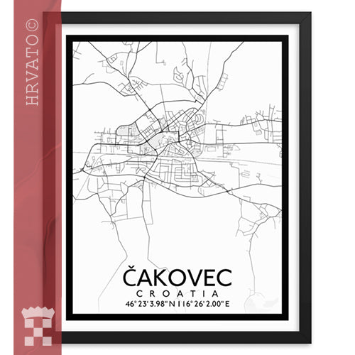 Čakovec - White City Map Framed Wall Art