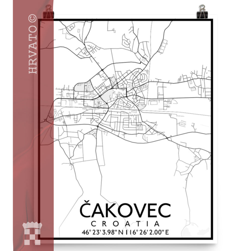 Čakovec - White City Map Matte Poster
