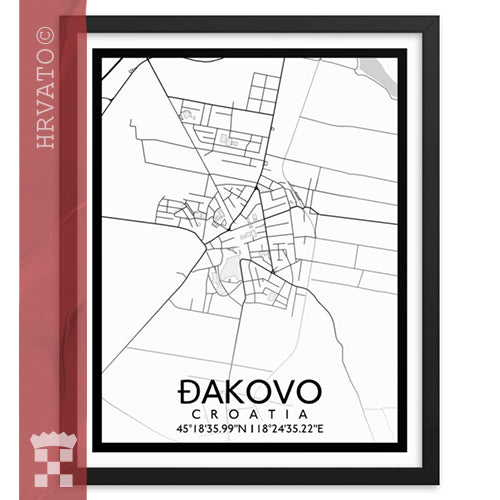 Đakovo - White City Map Framed Wall Art