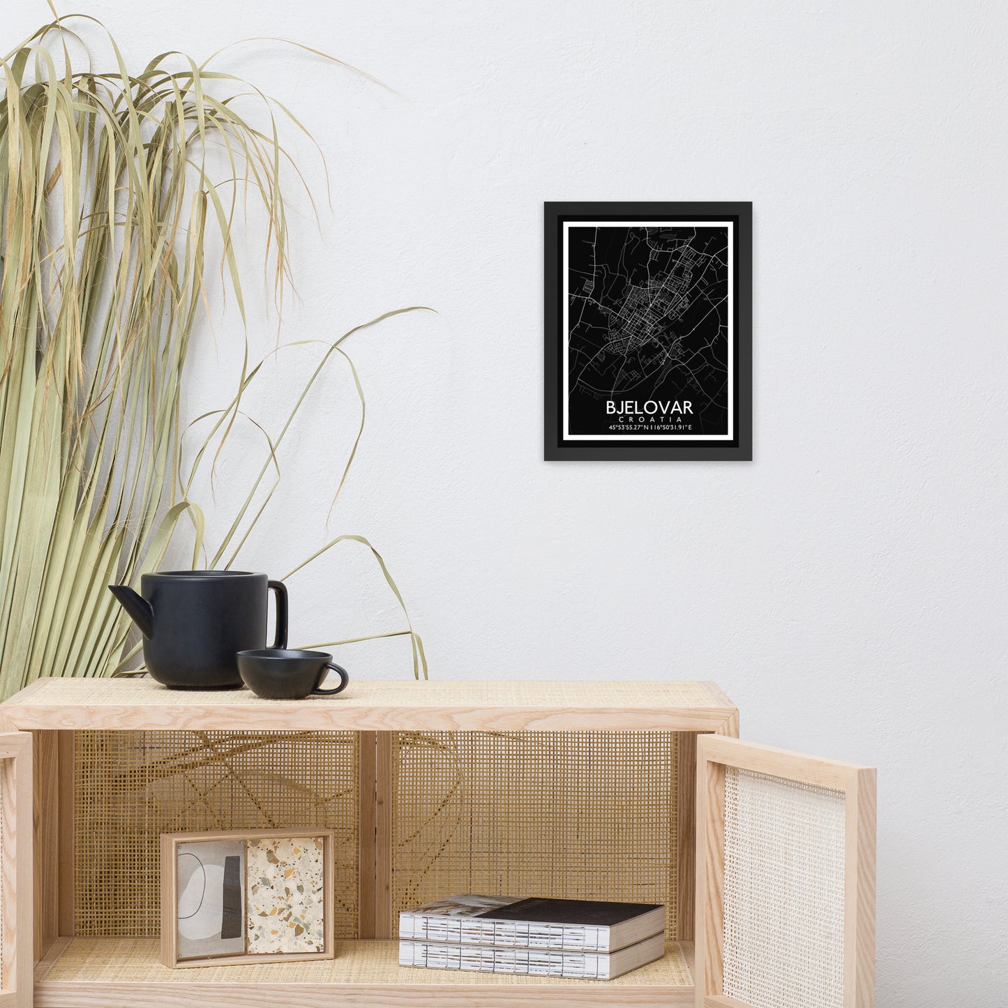 Bjelovar - Black City Map Framed Wall Art