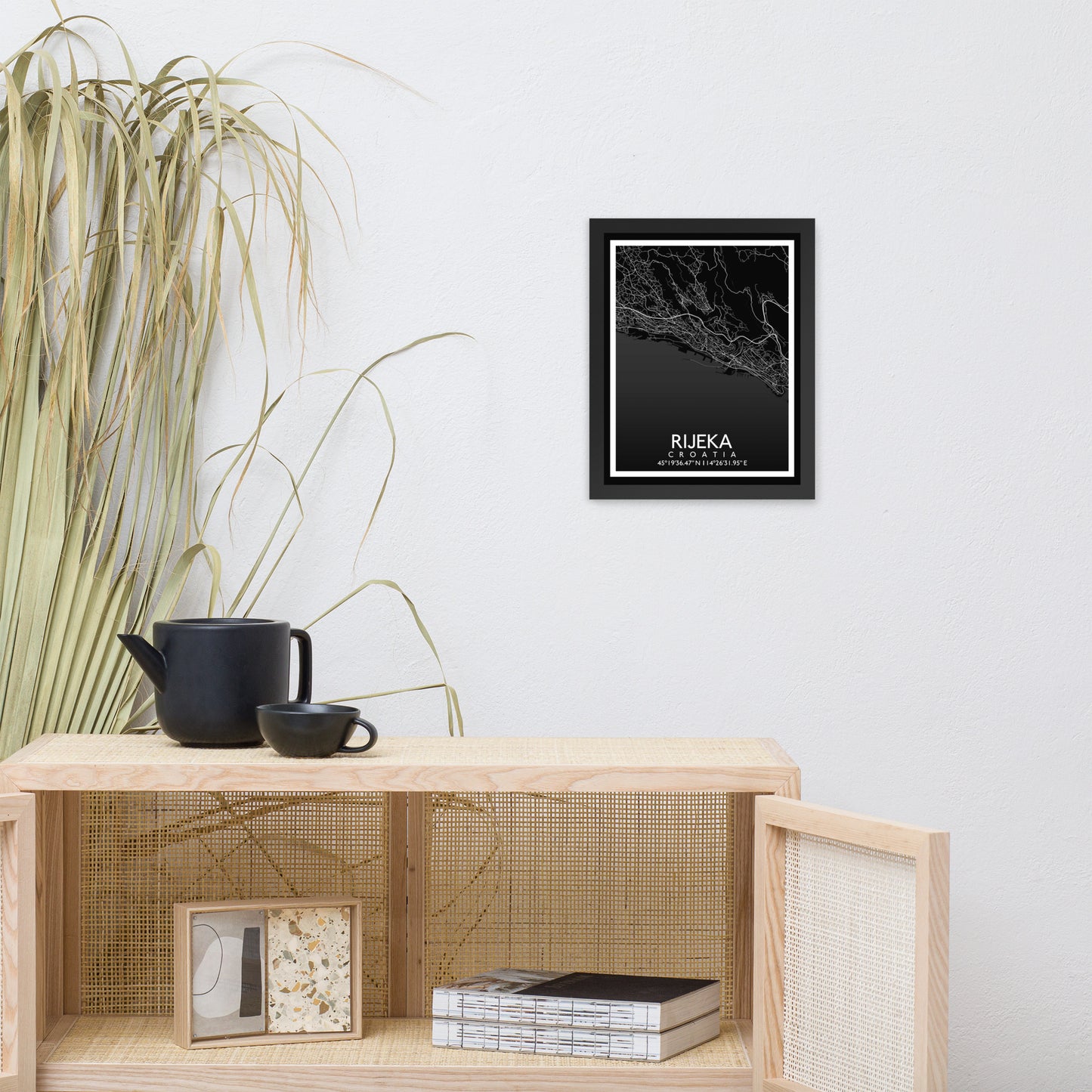 Rijeka - Black City Map Framed Wall Art