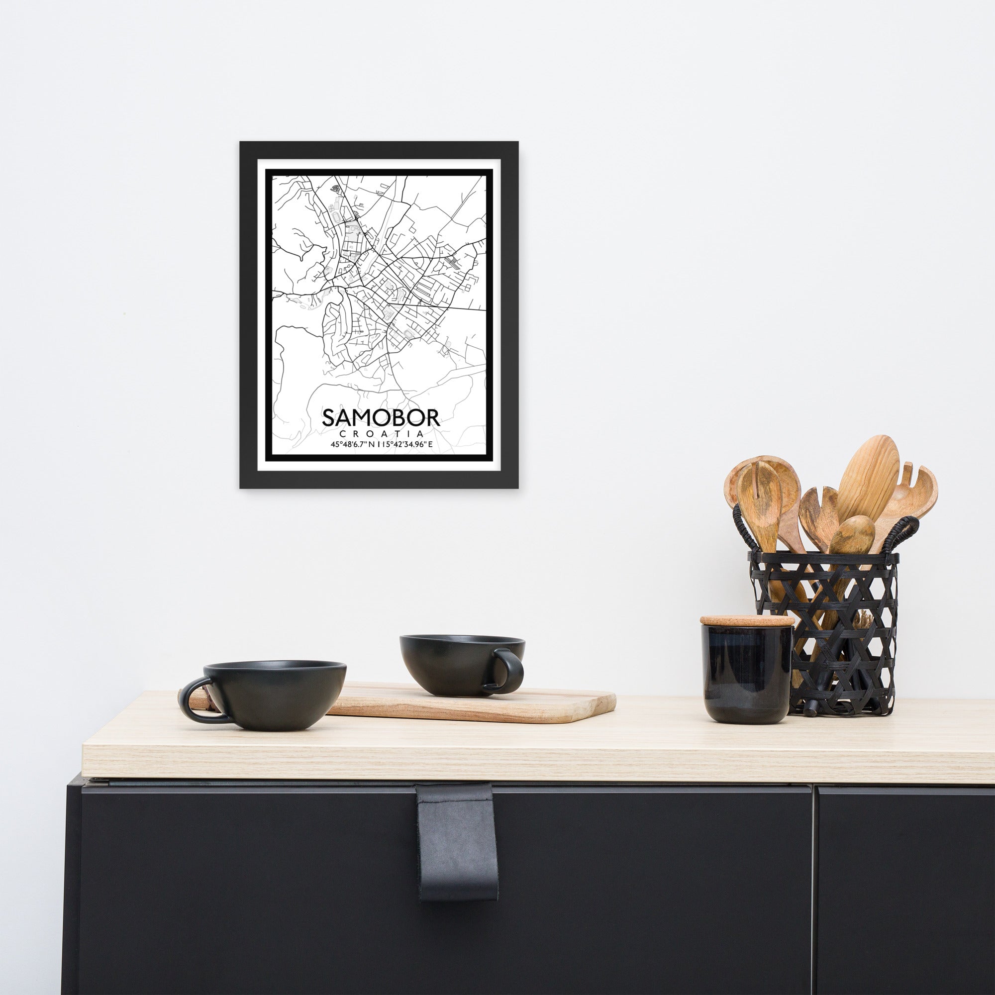 Samobor - White City Map Framed Wall Art