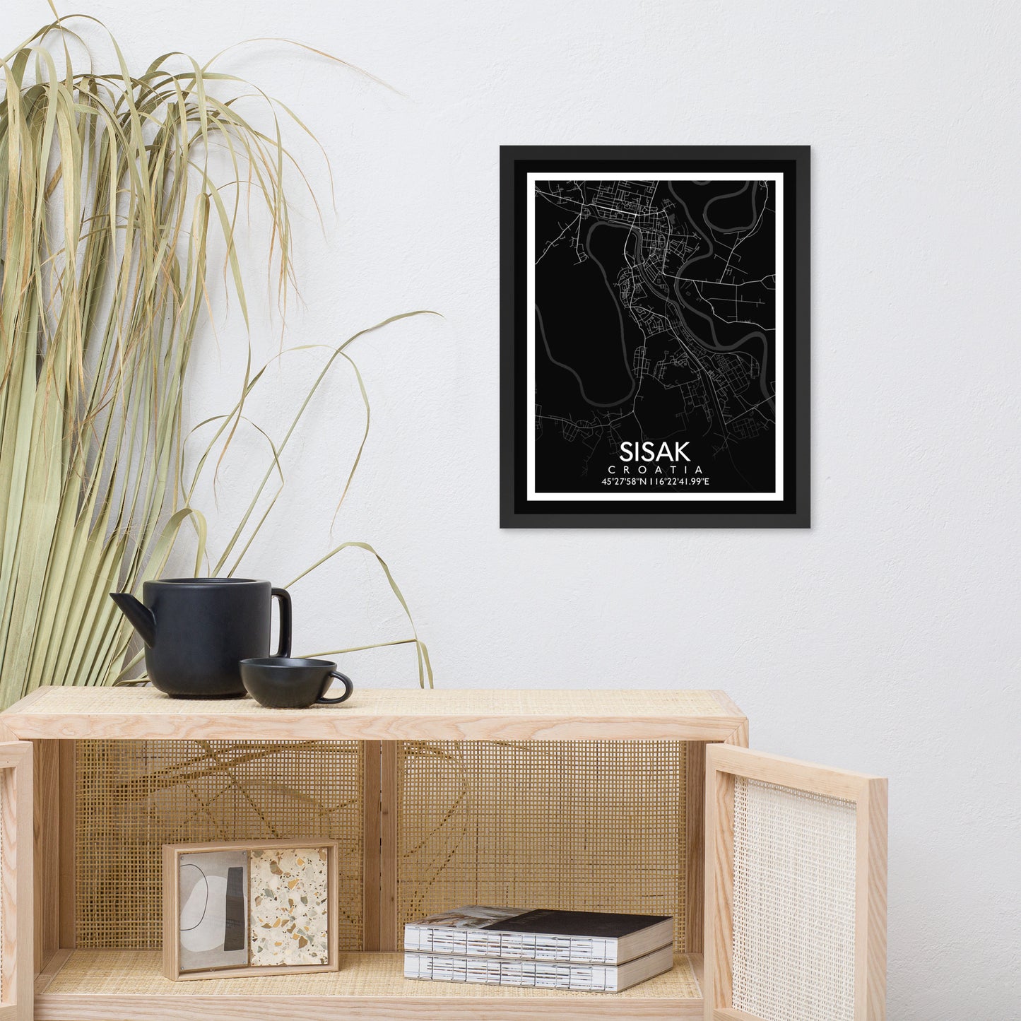 Sisak - Black City Map Framed Wall Art