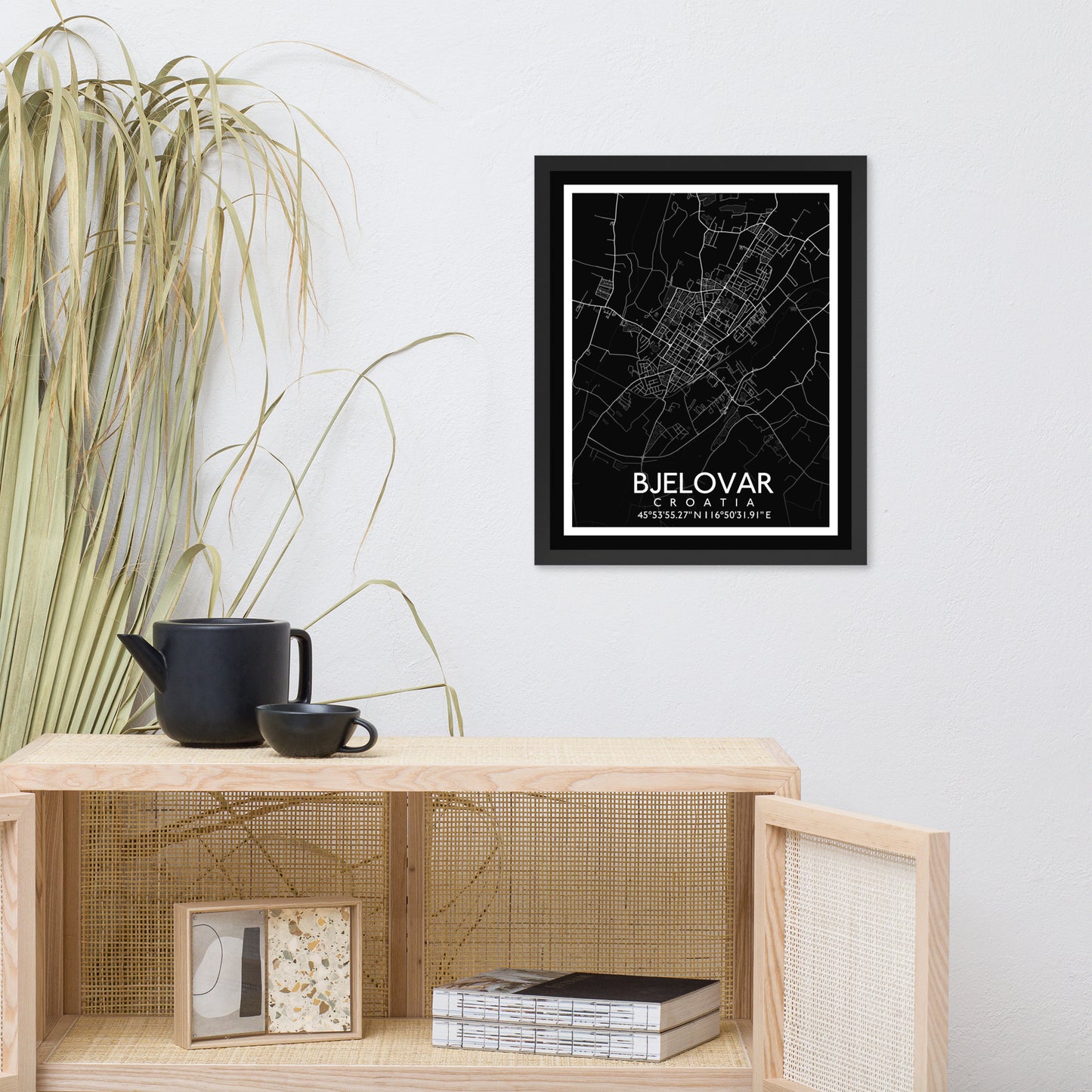 Bjelovar - Black City Map Framed Wall Art