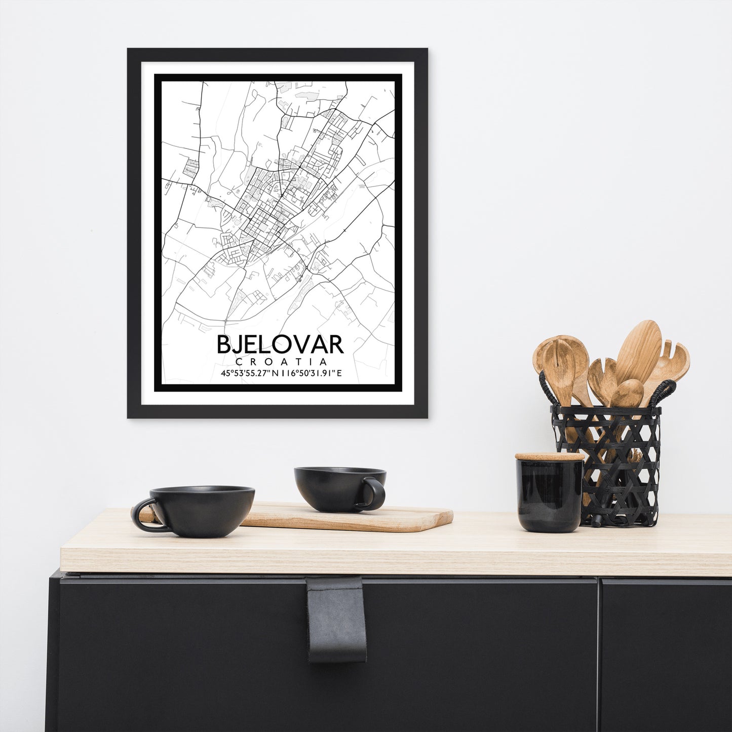 Bjelovar - White City Map Framed Wall Art