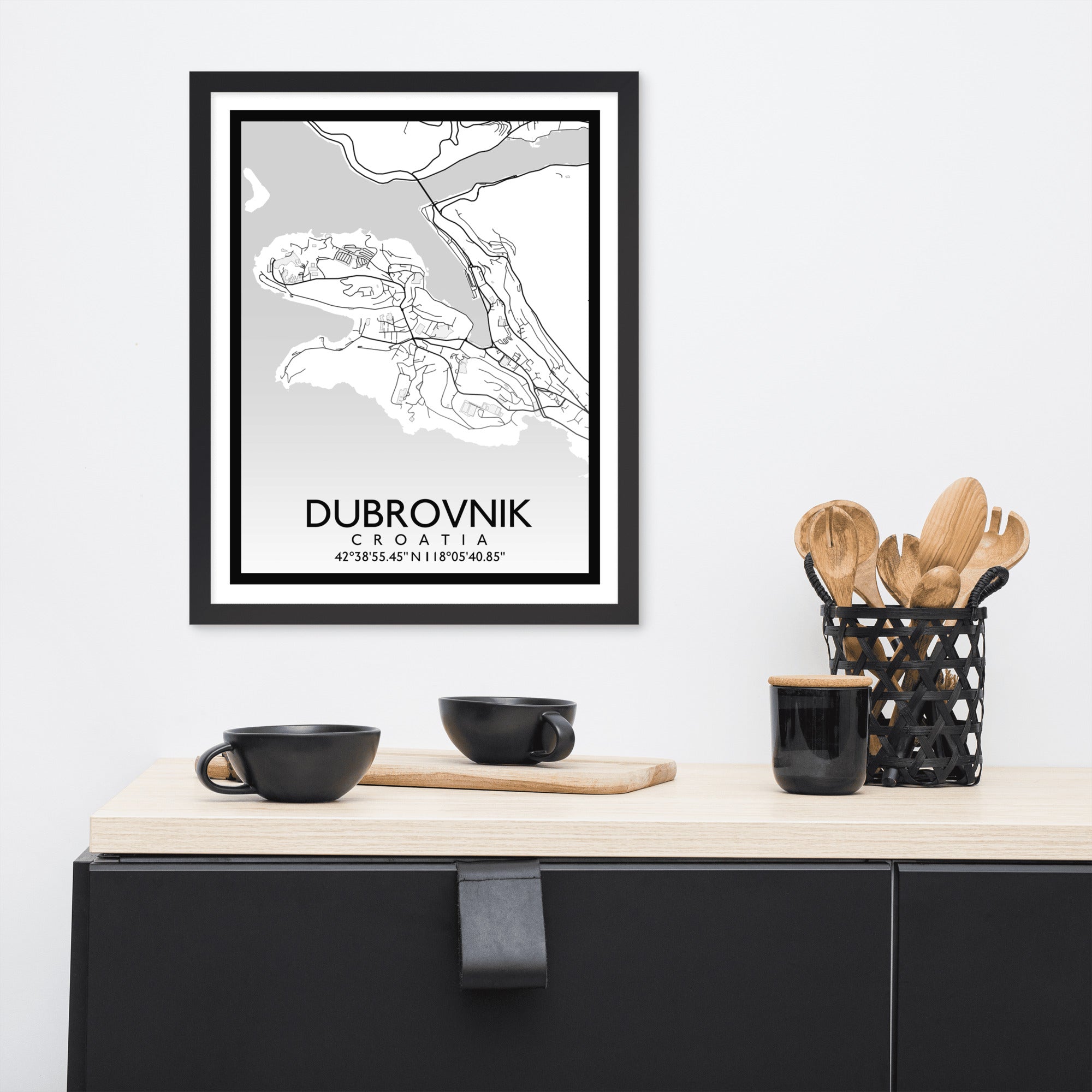 Dubrovnik - White City Map Framed Wall Art