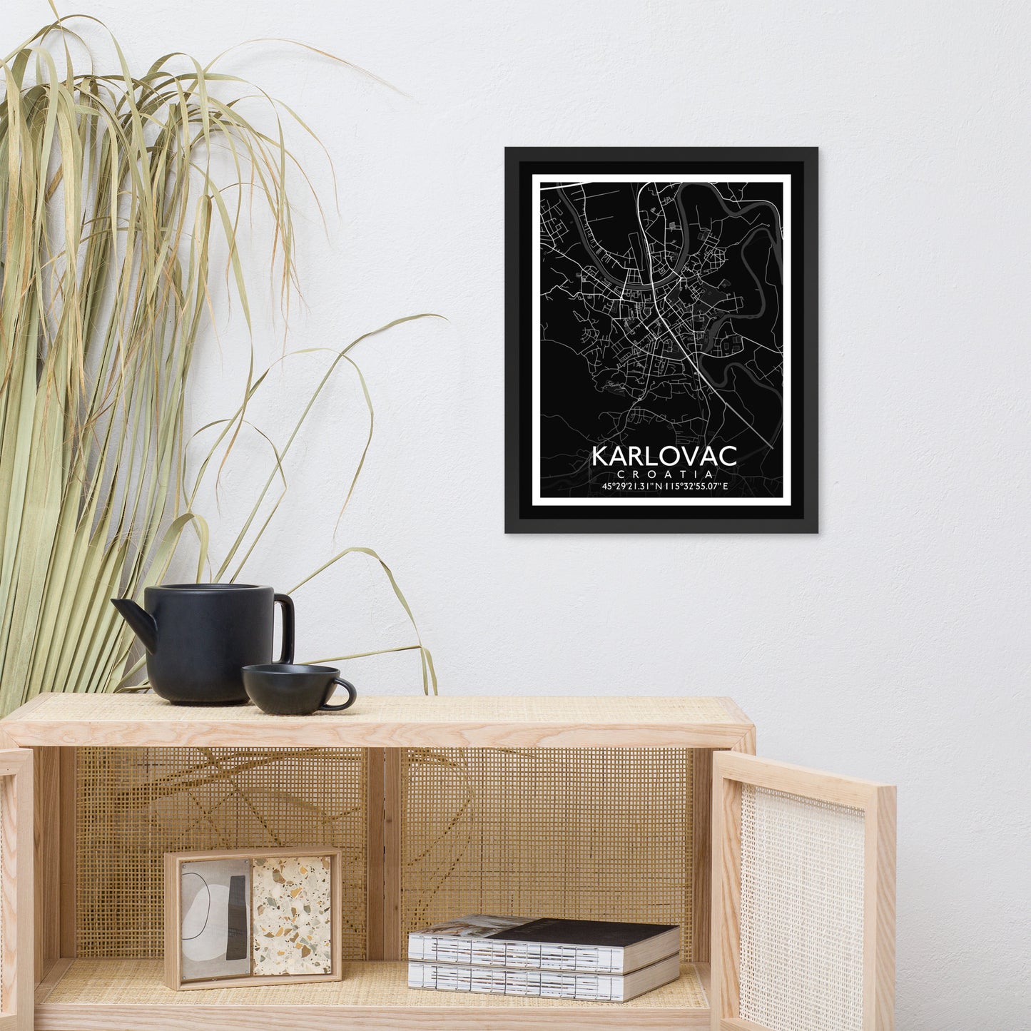 Karlovac - Black City Map Framed Wall Art