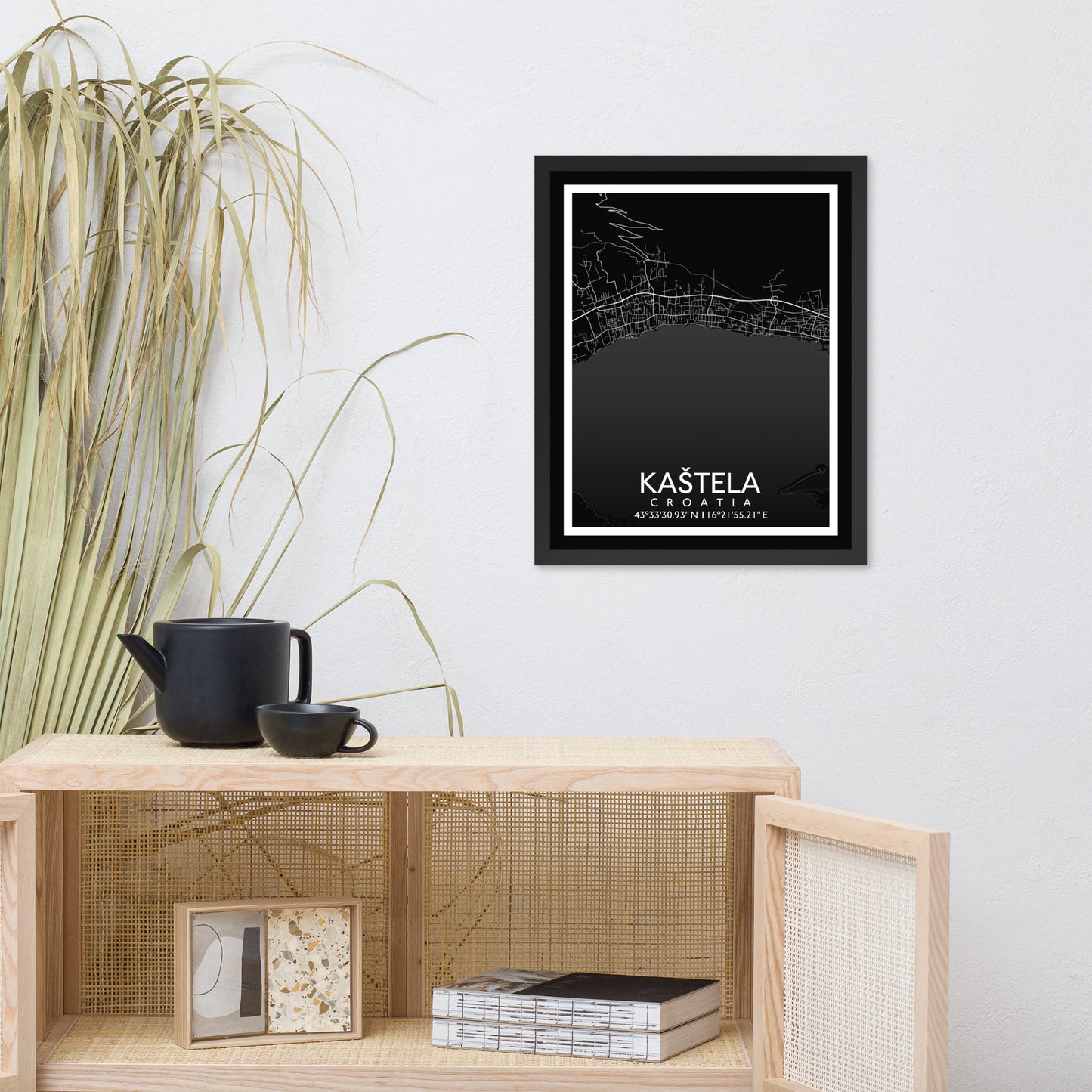 Kaštela - Black City Map Framed Wall Art