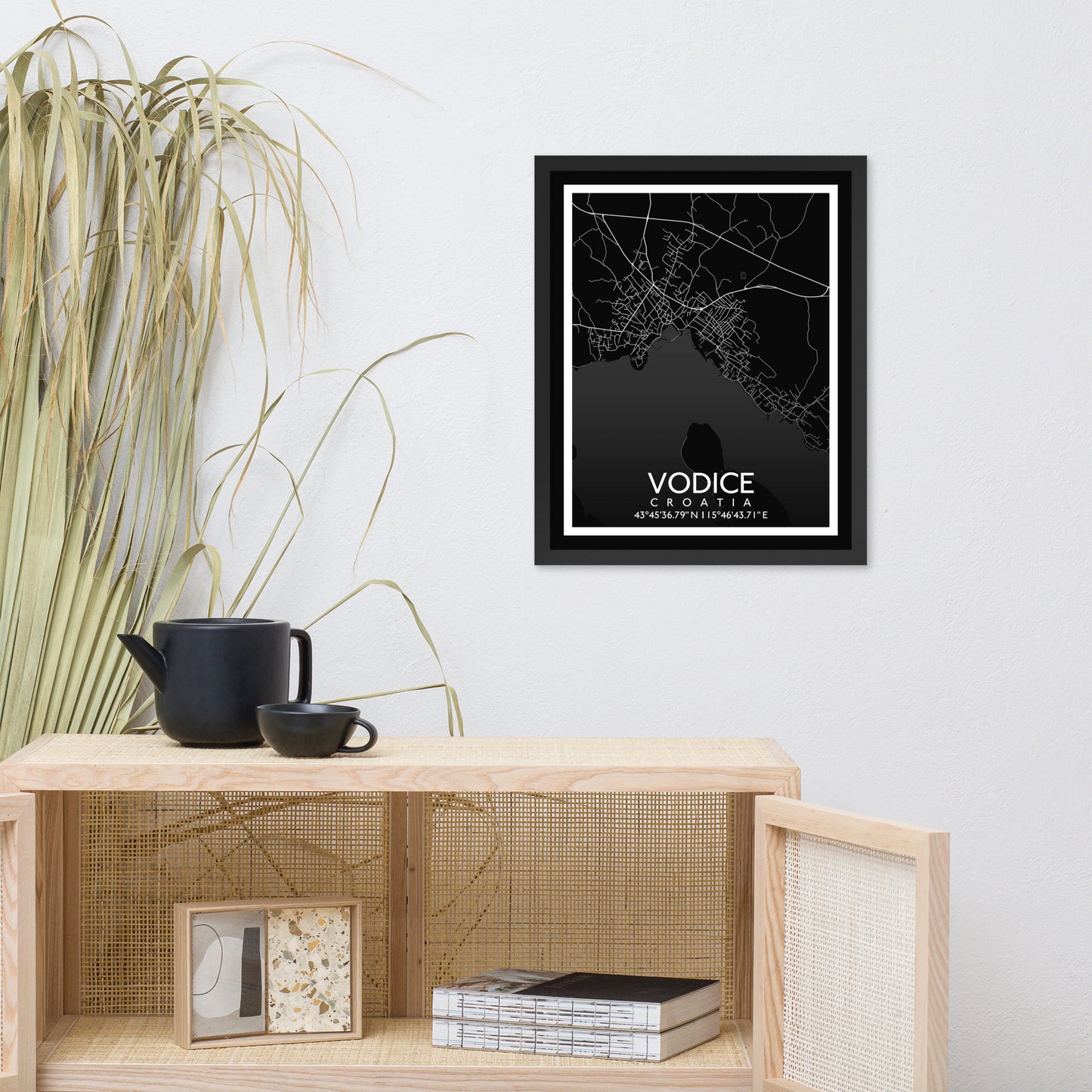 Vodice - Black City Map Framed Wall Art