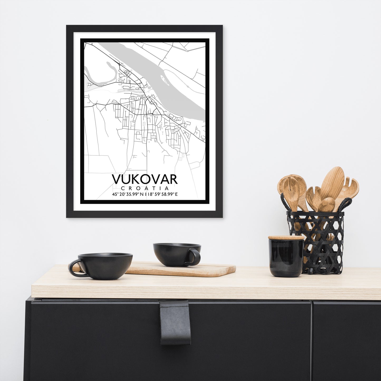 Vukovar - White City Map Framed Wall Art