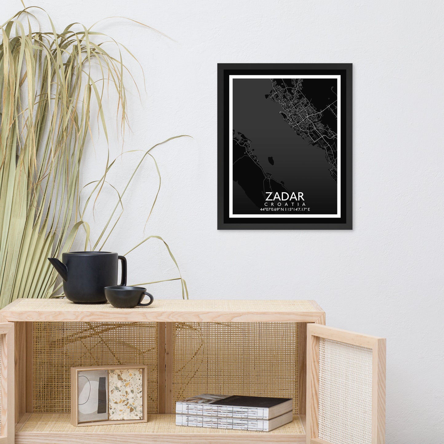 Zadar - Black City Map Framed Wall Art