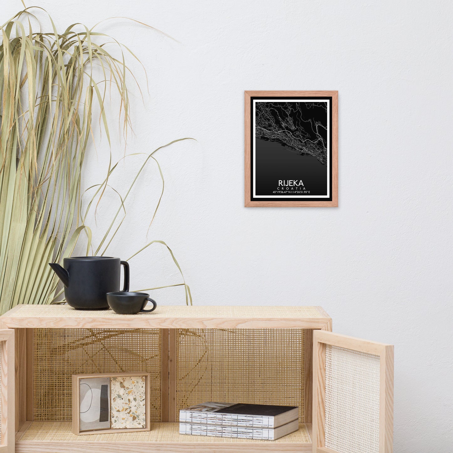 Rijeka - Black City Map Framed Wall Art