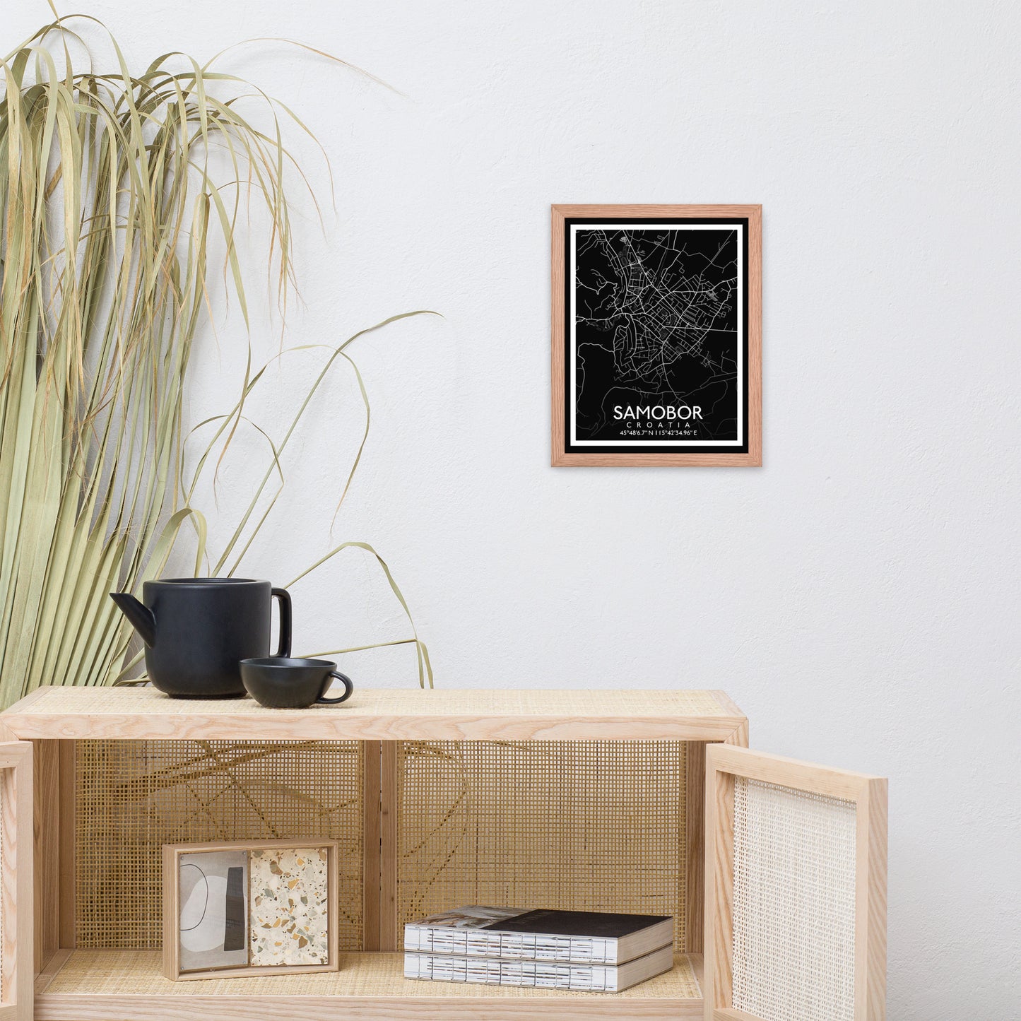 Samobor - Black City Map Framed Wall Art