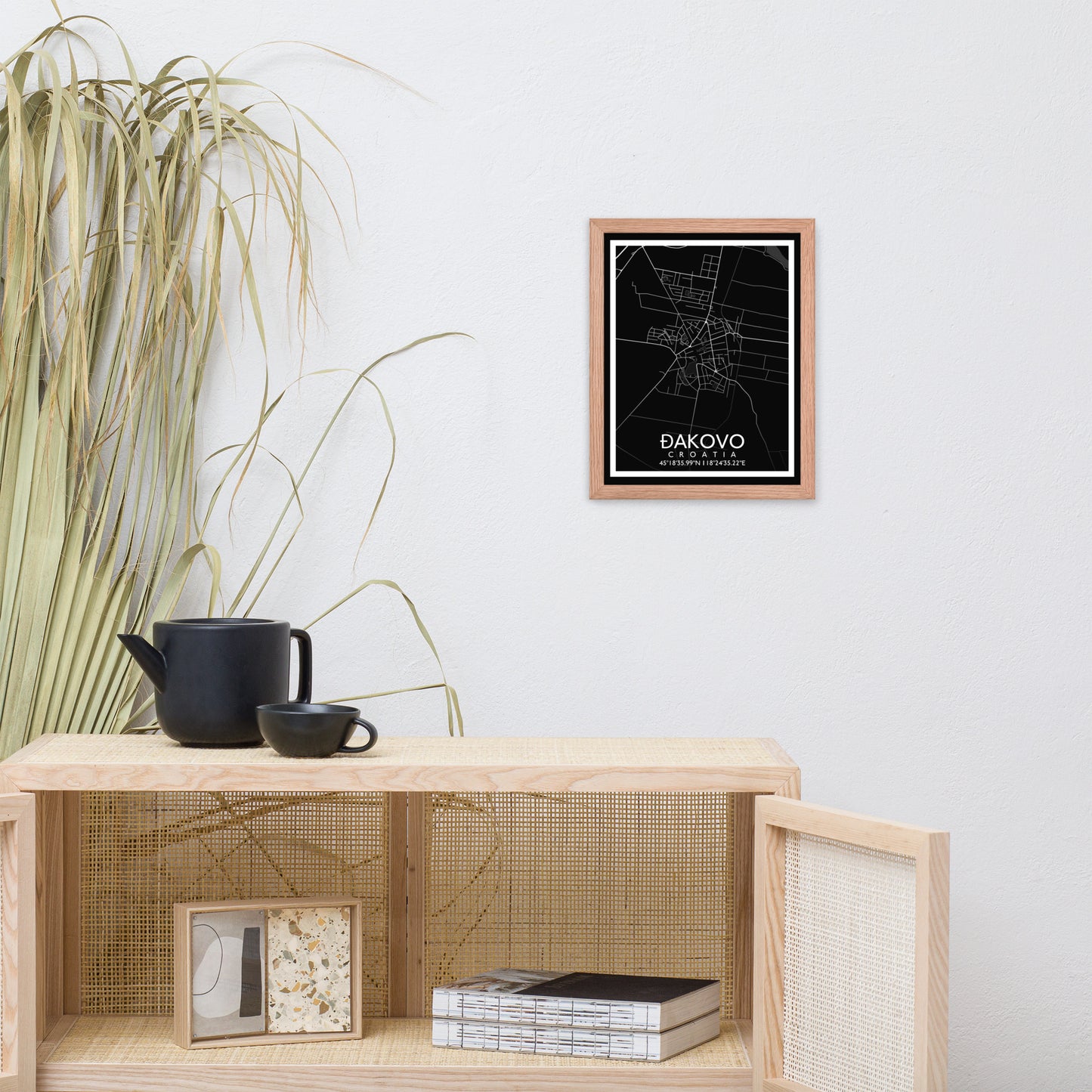 Đakovo - Black City Map Framed Wall Art