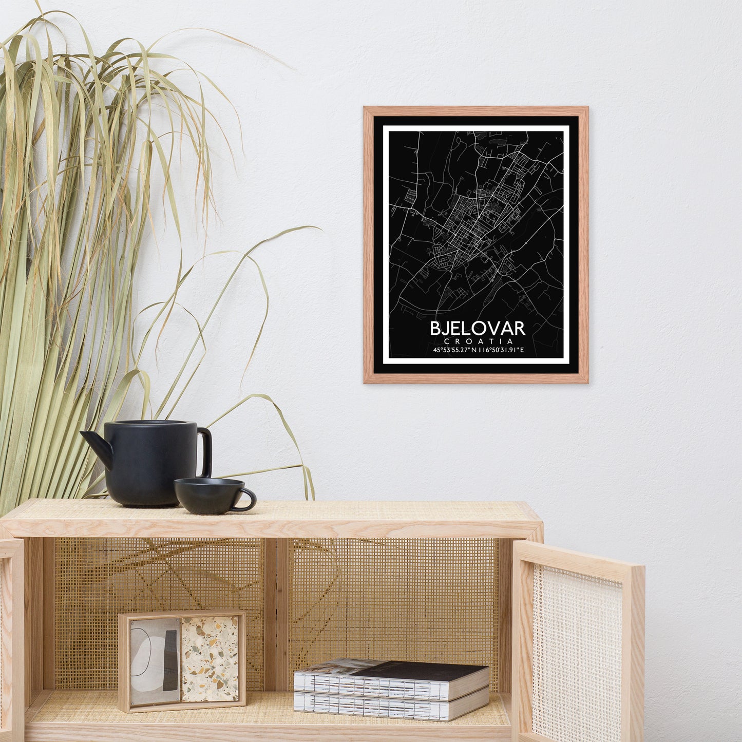 Bjelovar - Black City Map Framed Wall Art