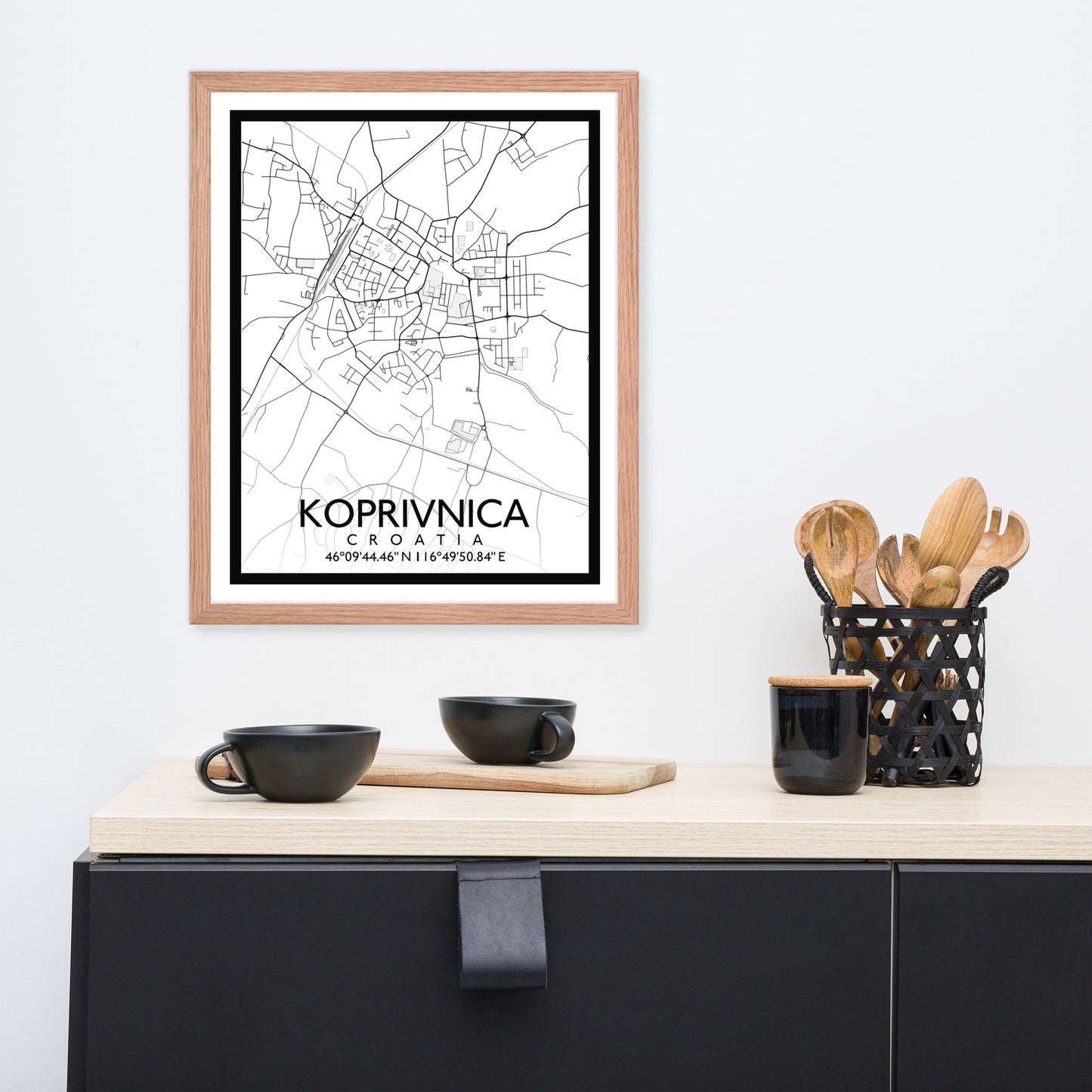 Koprivnica - White City Map Framed Wall Art