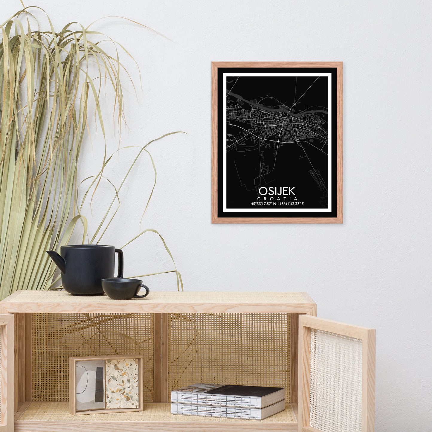 Osijek - Black City Map Framed Wall Art