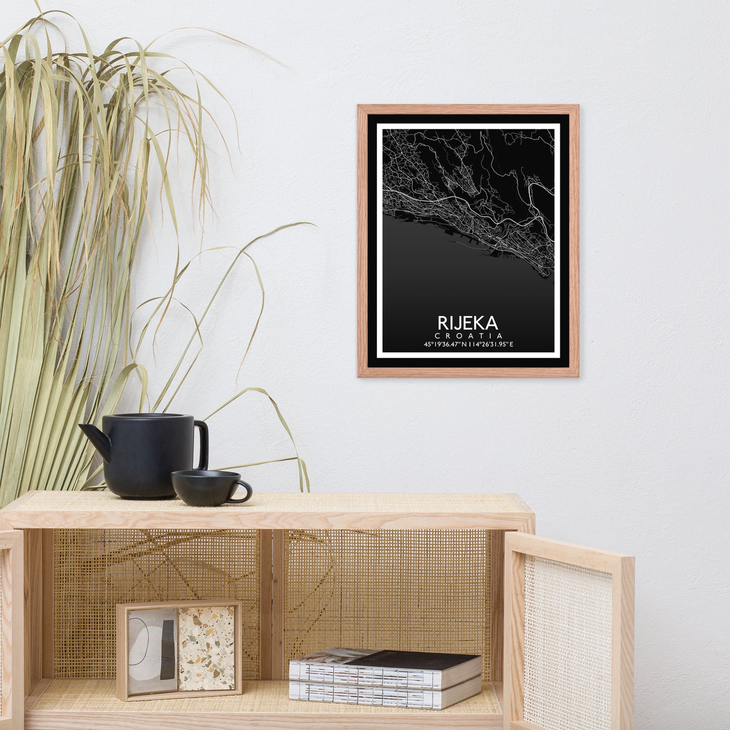 Rijeka - Black City Map Framed Wall Art