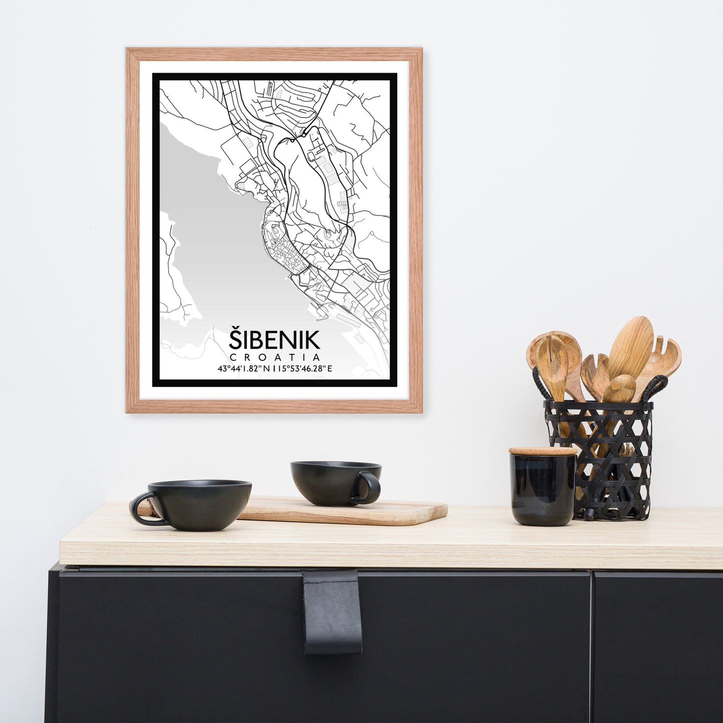 Šibenik - White City Map Framed Wall Art