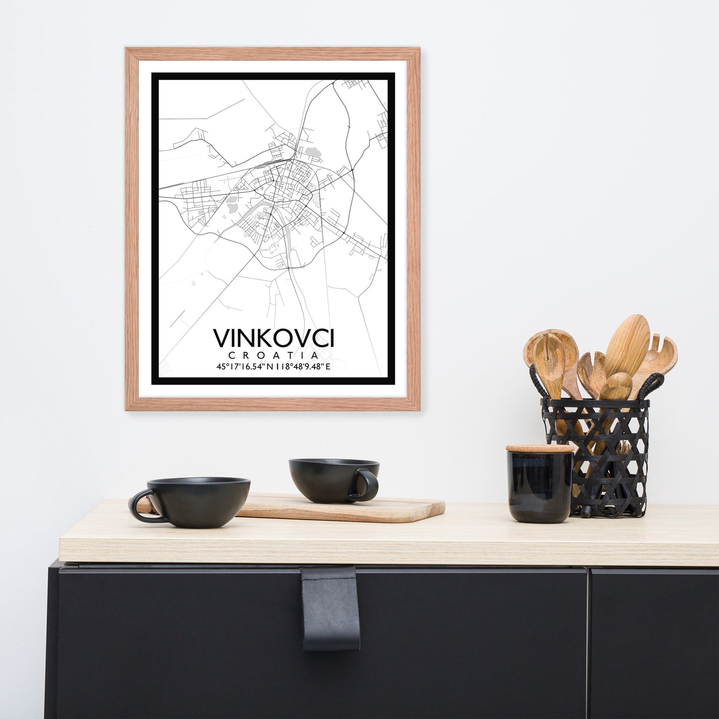 Vinkovci - White City Map Framed Wall Art