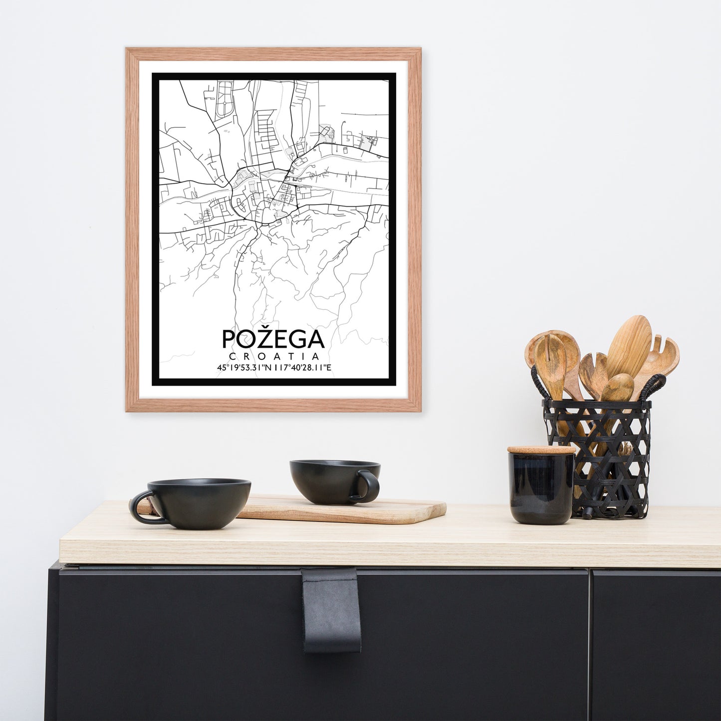 Požega - White City Map Framed Wall Art