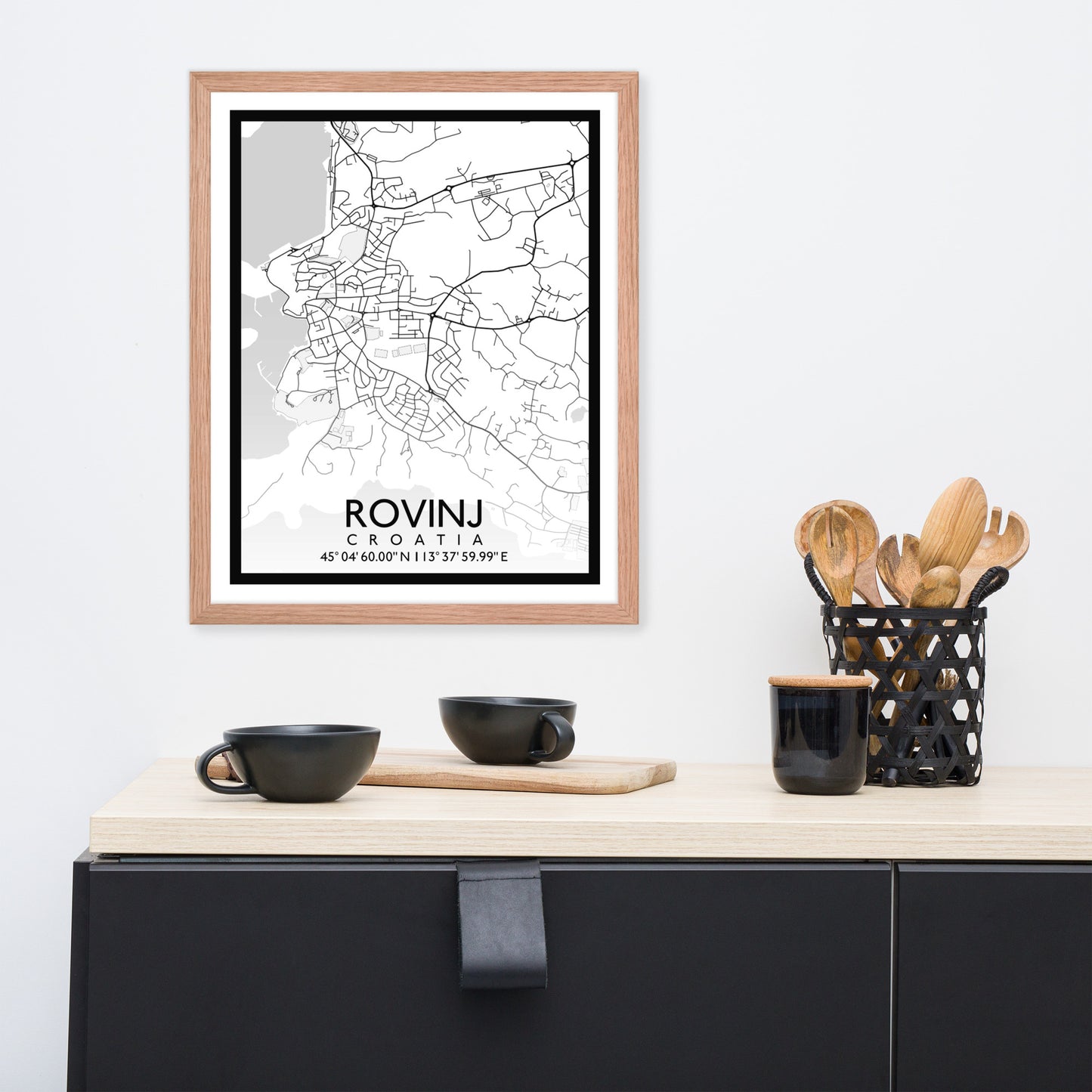 Rovinj - White City Map Framed Wall Art