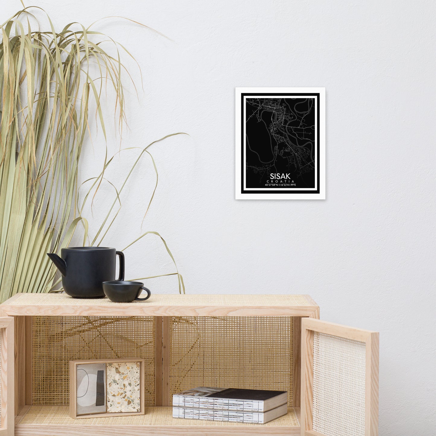 Sisak - Black City Map Framed Wall Art