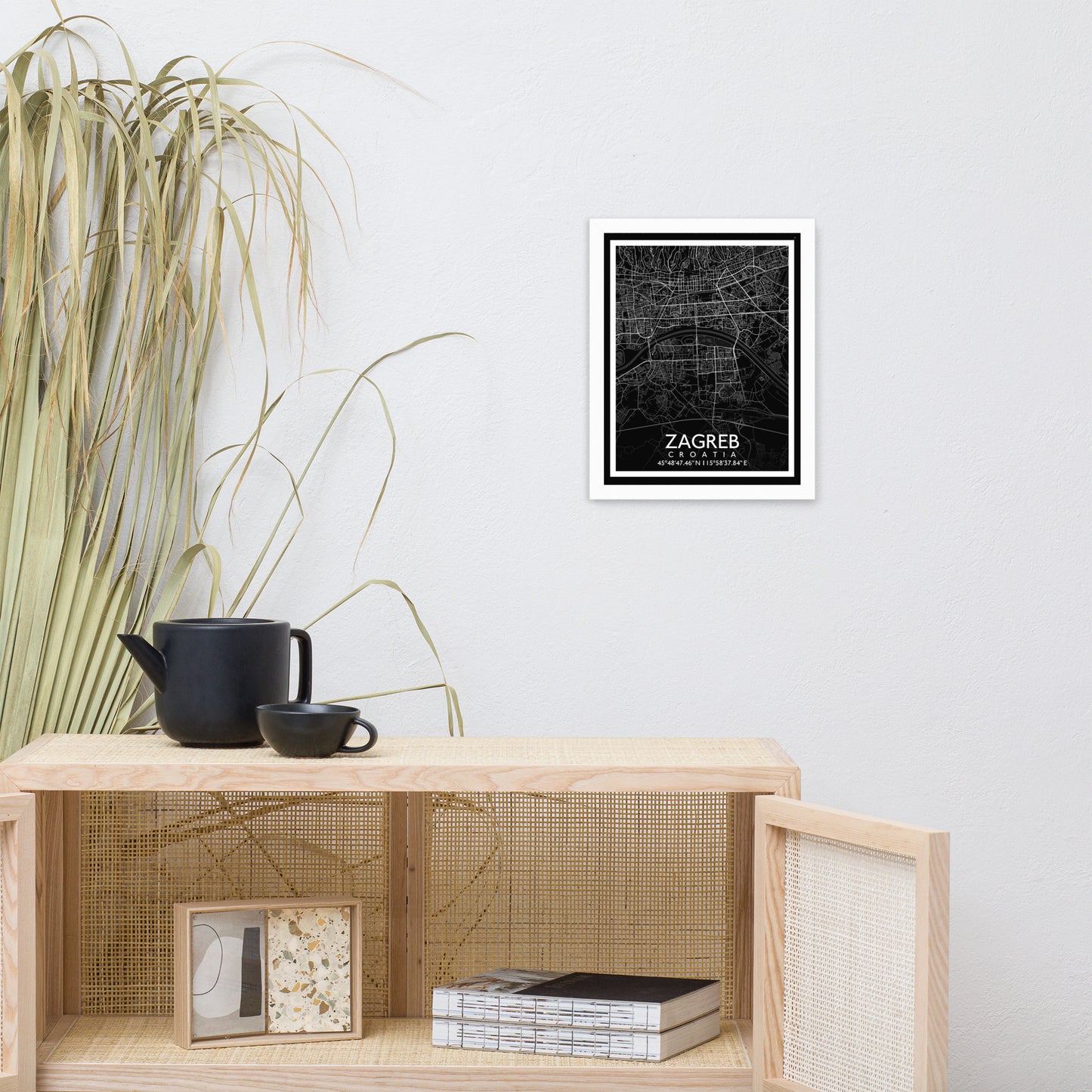 Zagreb - Black City Map Framed Wall Art