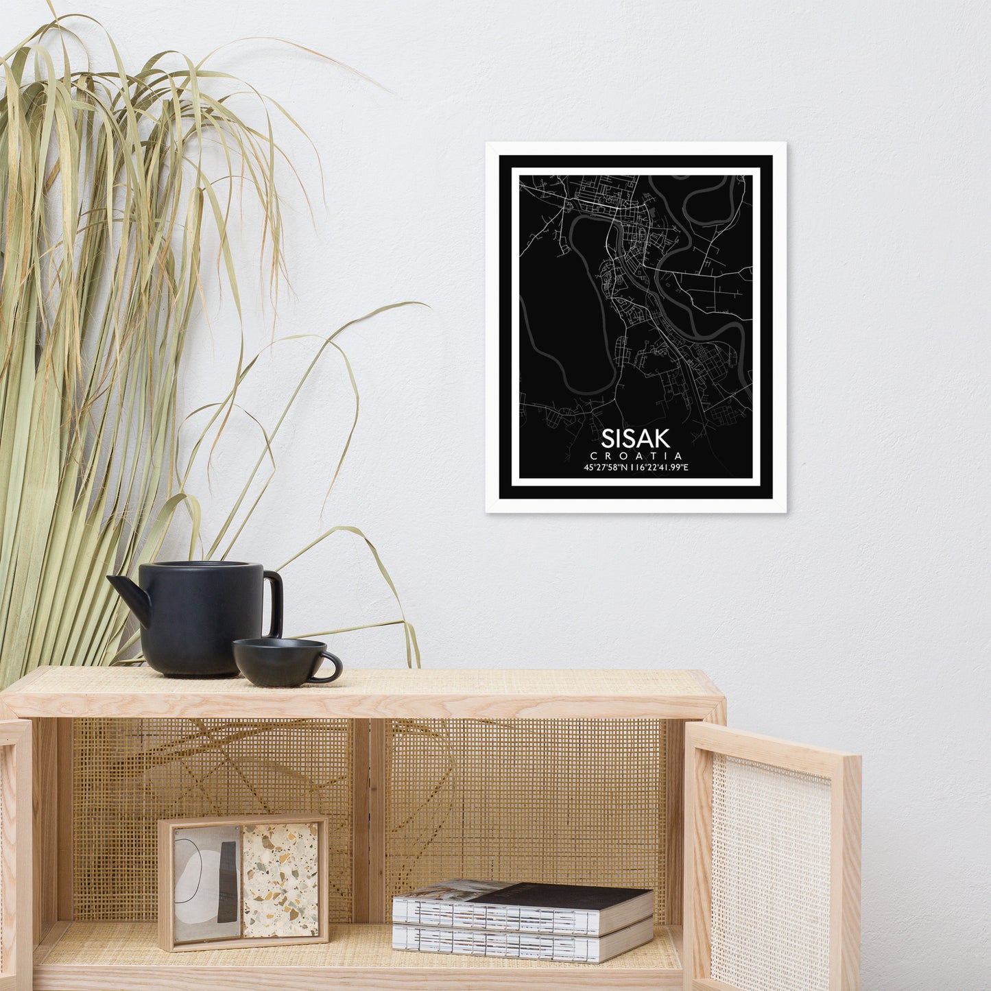 Sisak - Black City Map Framed Wall Art