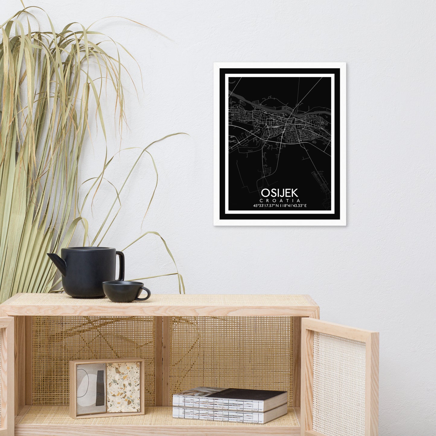 Osijek - Black City Map Framed Wall Art