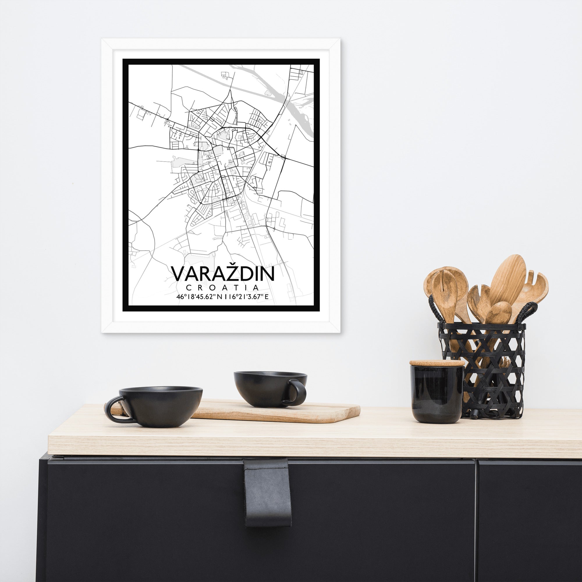 Varaždin - White City Map Framed Wall Art