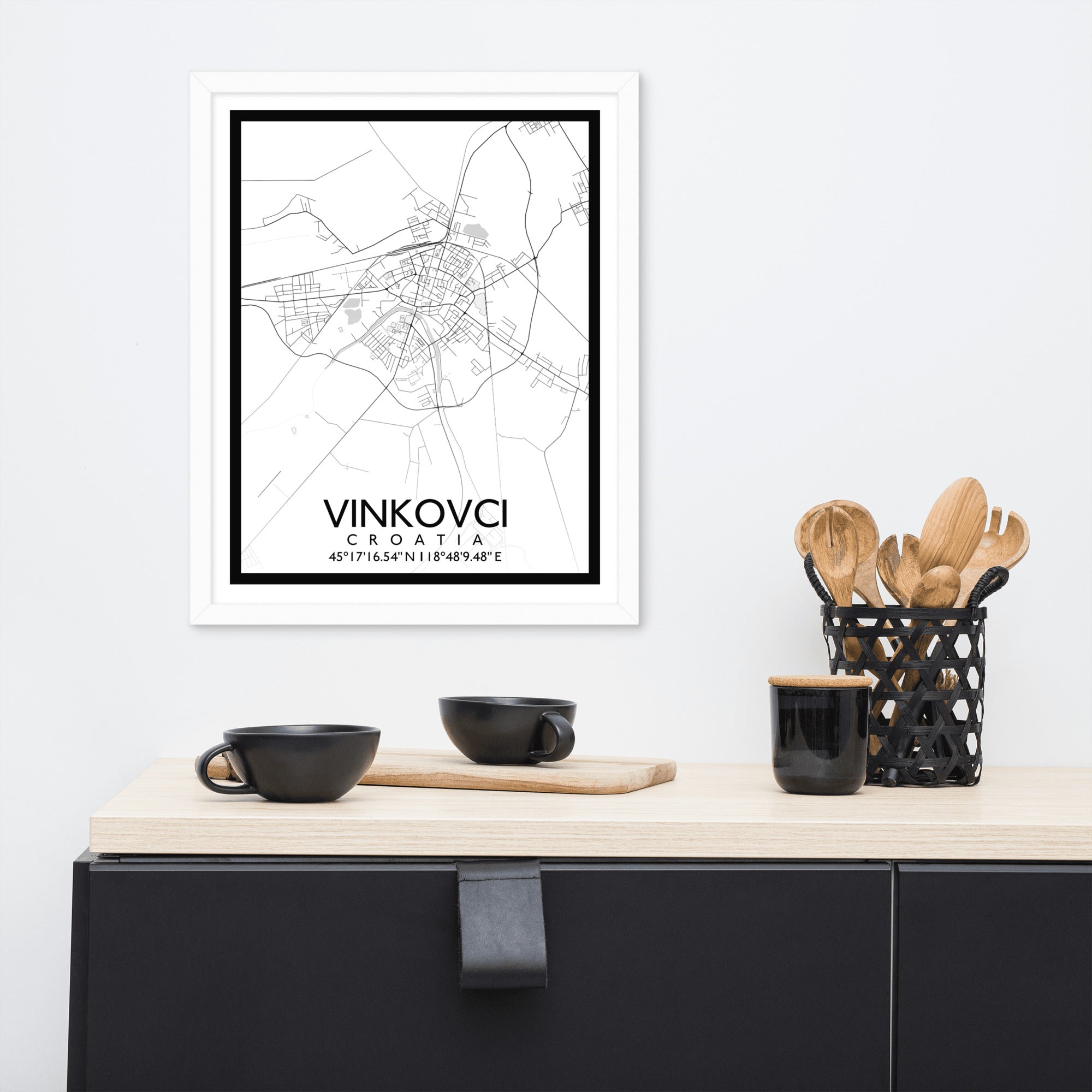 Vinkovci - White City Map Framed Wall Art