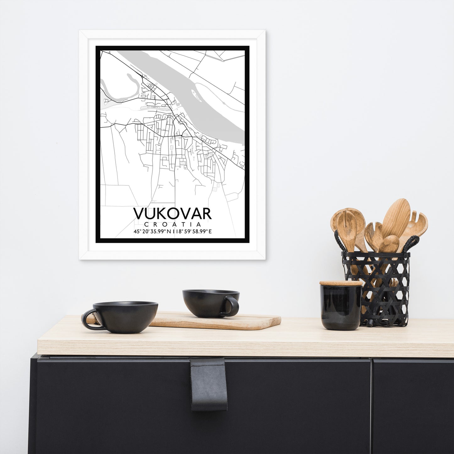 Vukovar - White City Map Framed Wall Art