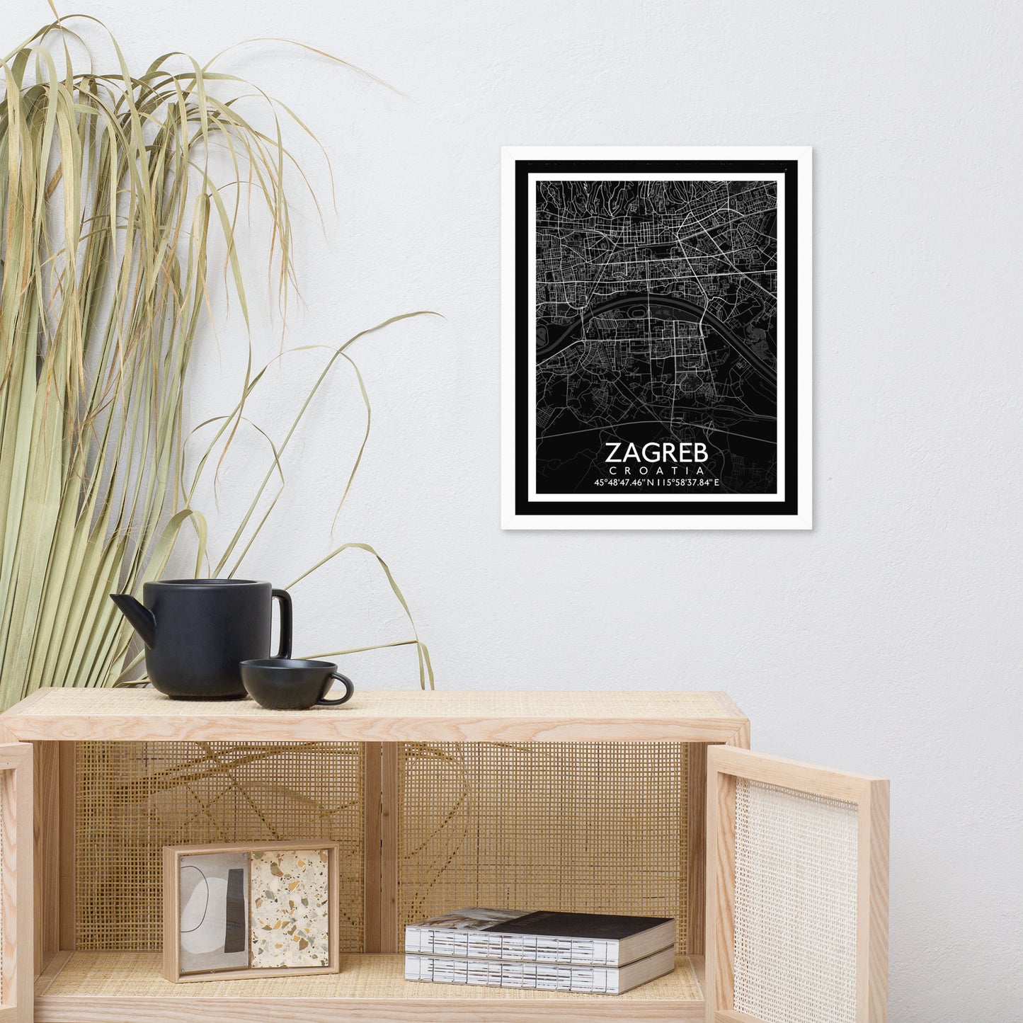 Zagreb - Black City Map Framed Wall Art