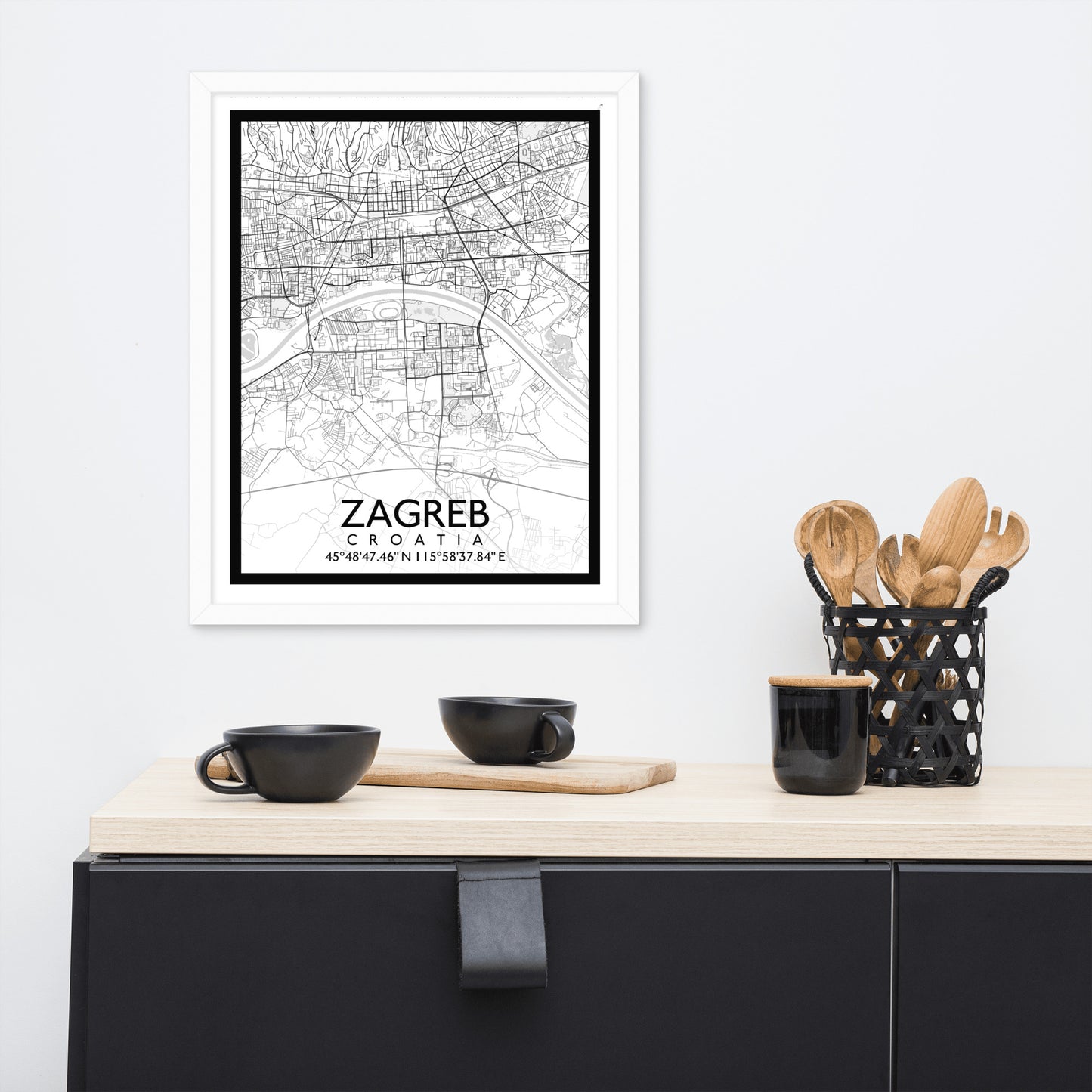 Zagreb - White City Map Framed Wall Art