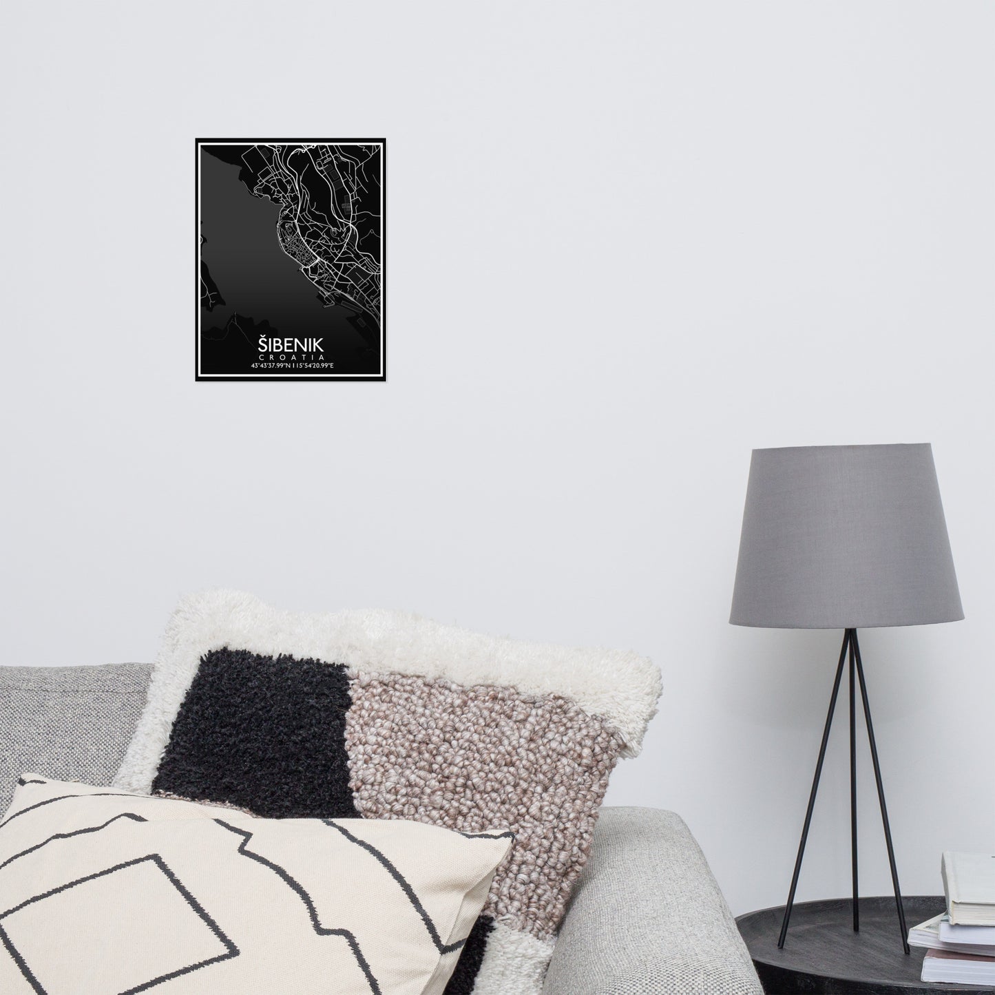 Šibenik - Black City Map Matte Poster