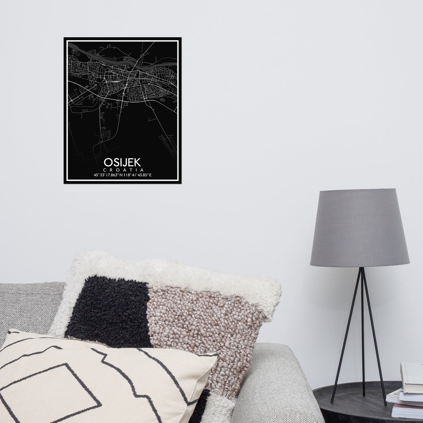 Osjek - Black City Map Matte Poster